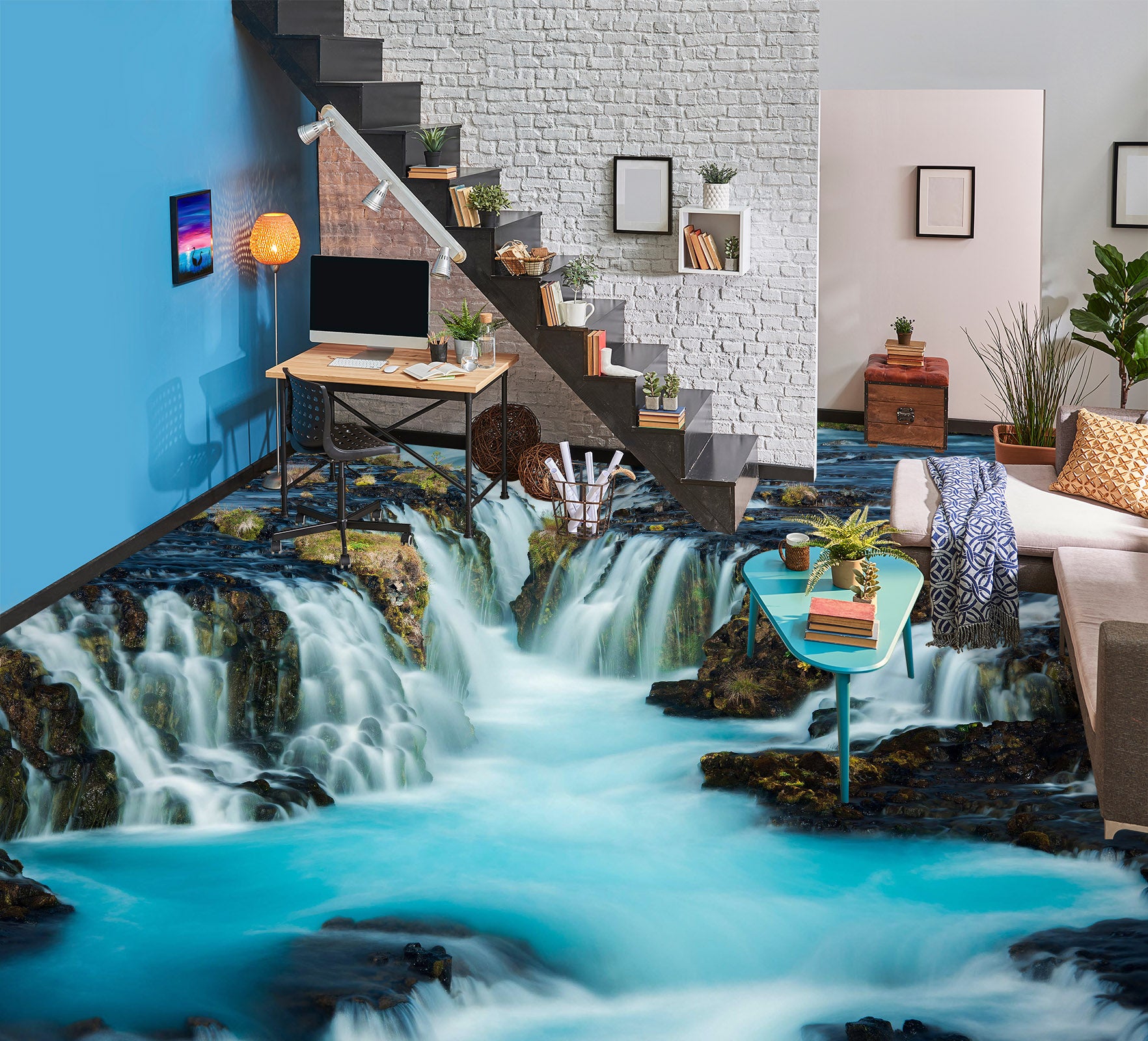 3D Steep Waterfall Scenery 721 Floor Mural Wallpaper Murals Rug & Mat Print Epoxy waterproof bath floor
