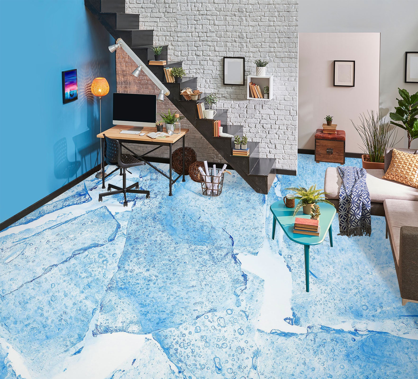 3D Light Blue Ice 061 Floor Mural Wallpaper Murals Rug & Mat Print Epoxy waterproof bath floor