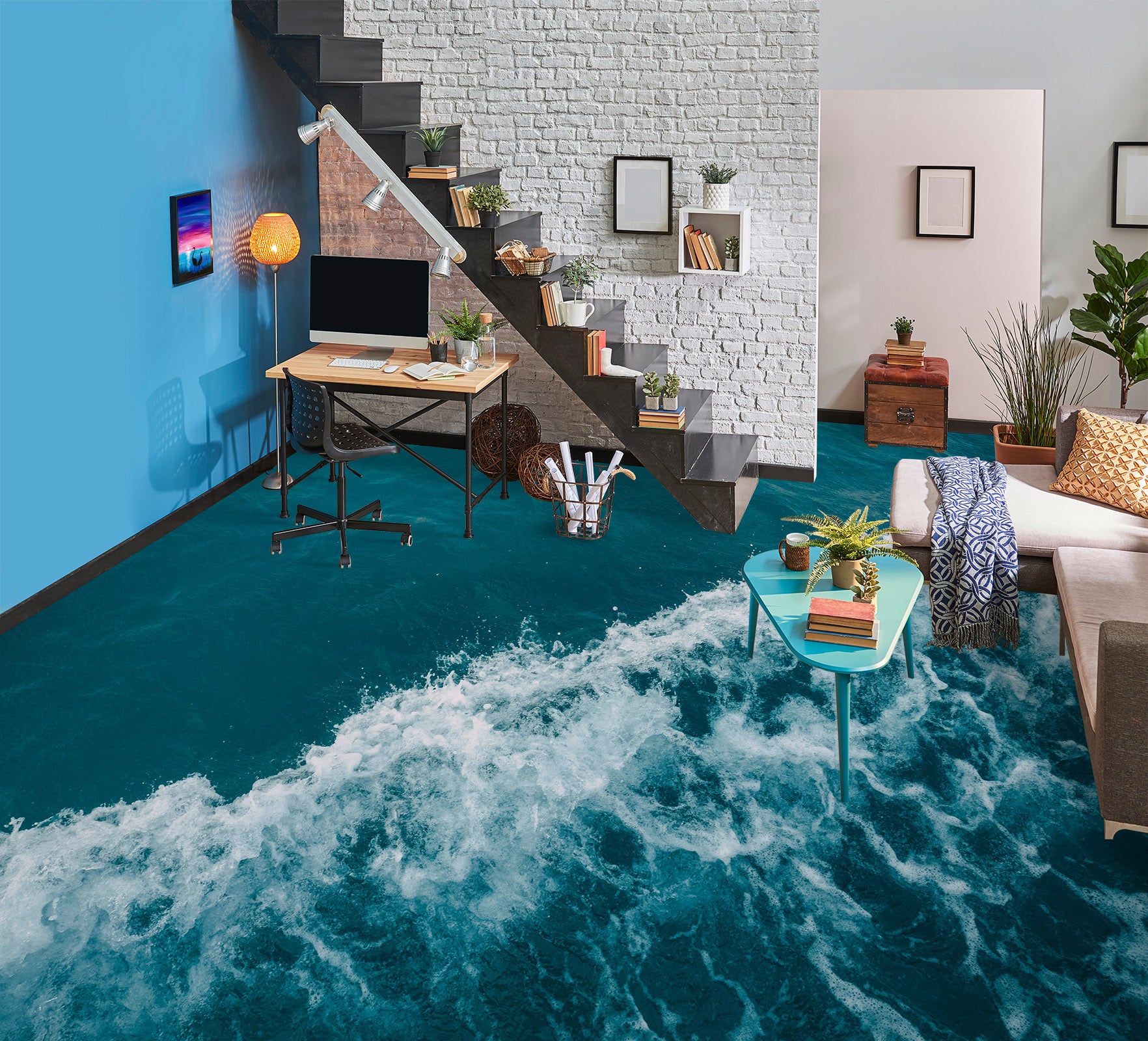 3D Cool Wave Art 724 Floor Mural Wallpaper Murals Rug & Mat Print Epoxy waterproof bath floor
