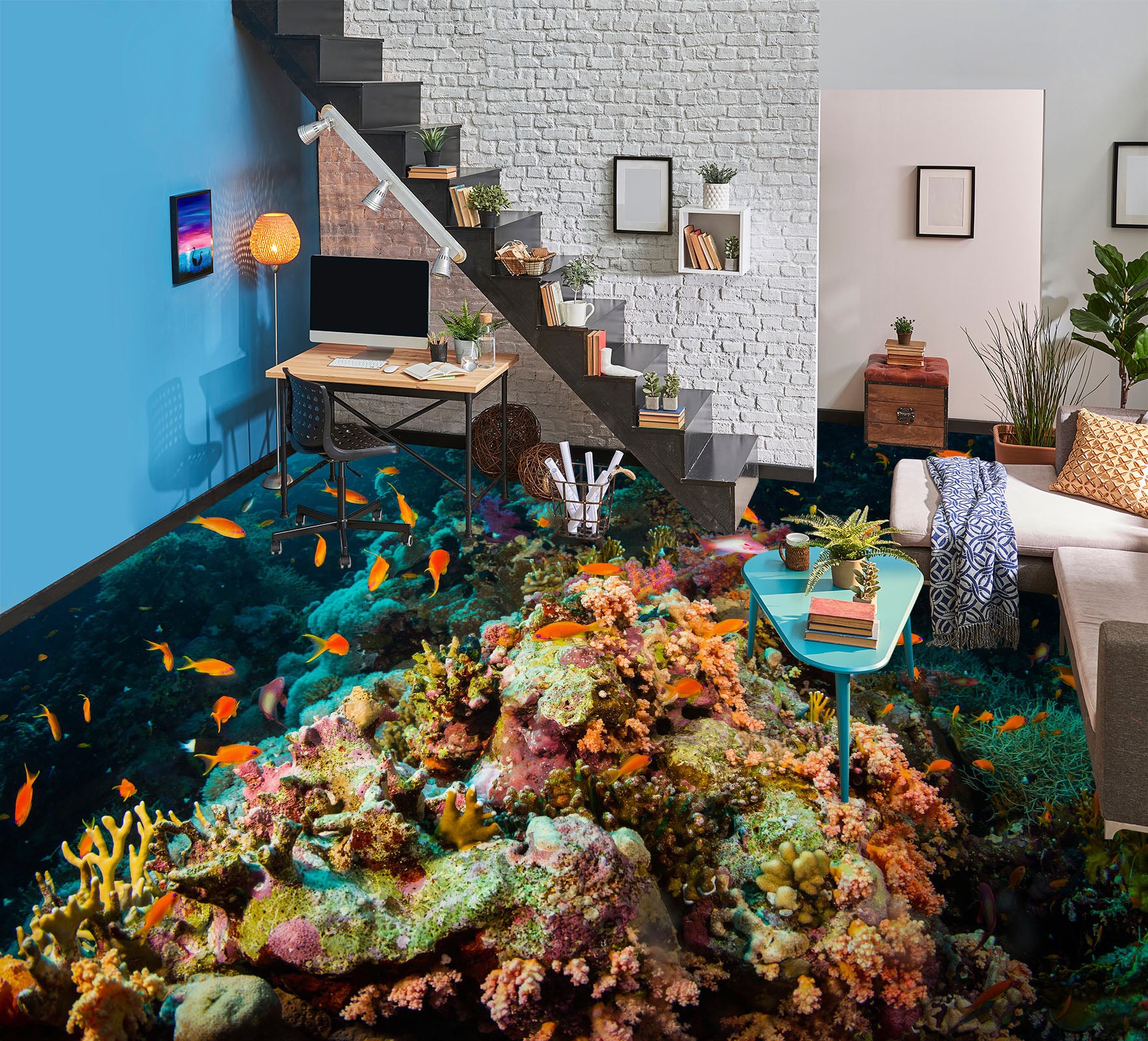 3D Deep Green Sea 053 Floor Mural Wallpaper Murals Rug & Mat Print Epoxy waterproof bath floor