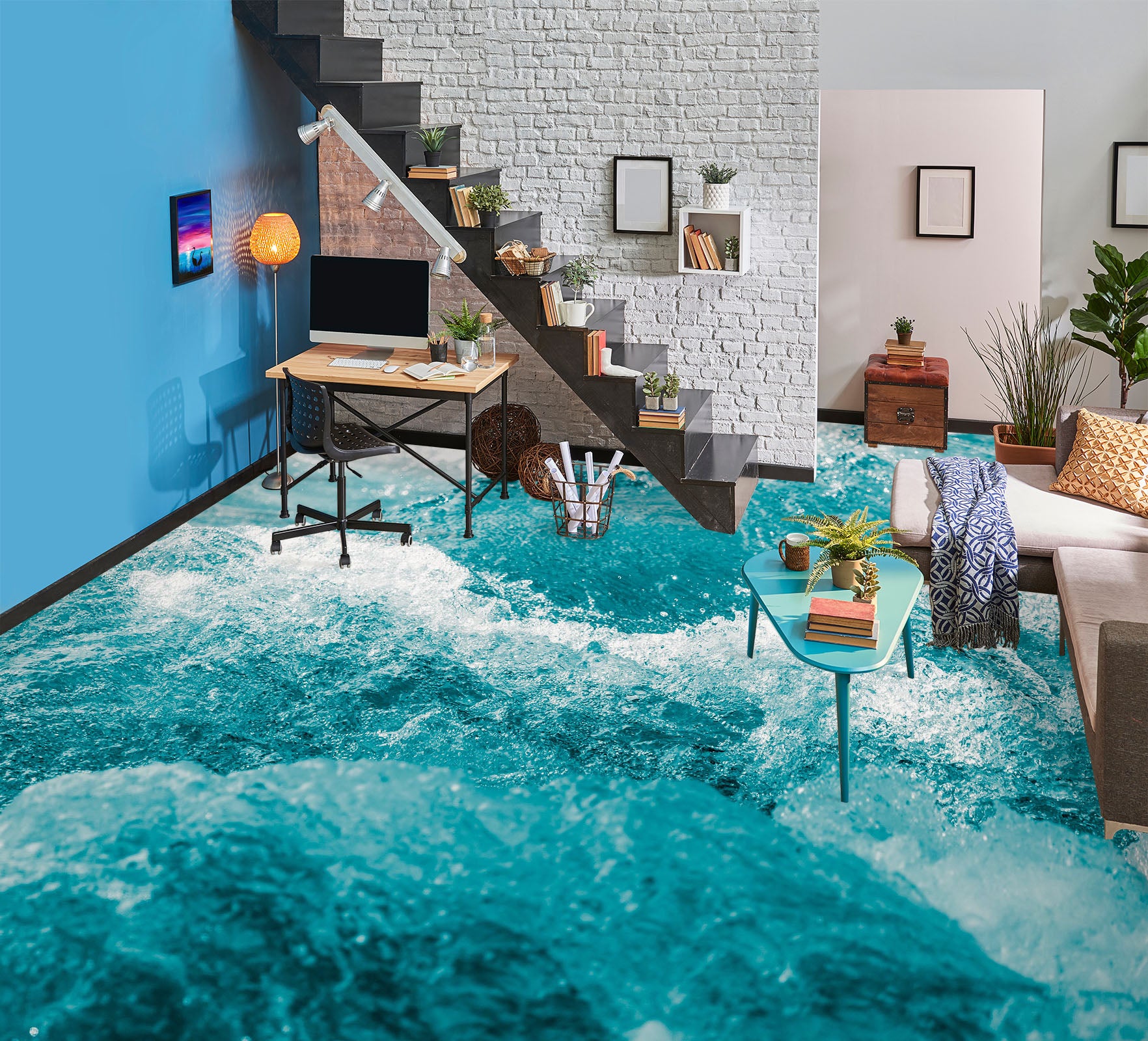 3D Wave Crash 034 Floor Mural Wallpaper Murals Rug & Mat Print Epoxy waterproof bath floor
