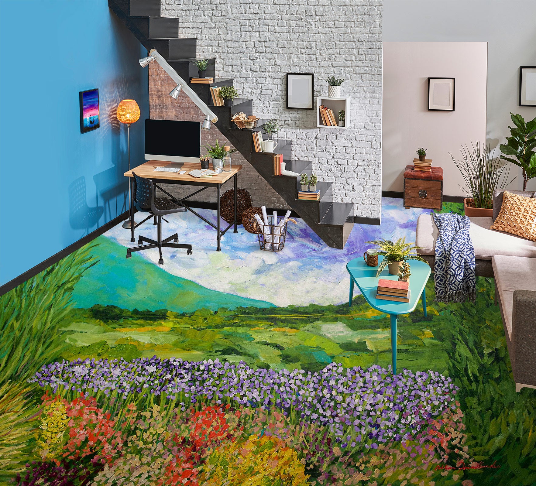 3D Grass Mountain Flowers 9677 Allan P. Friedlander Floor Mural Wallpaper Murals Self-Adhesive Removable Print Epoxy