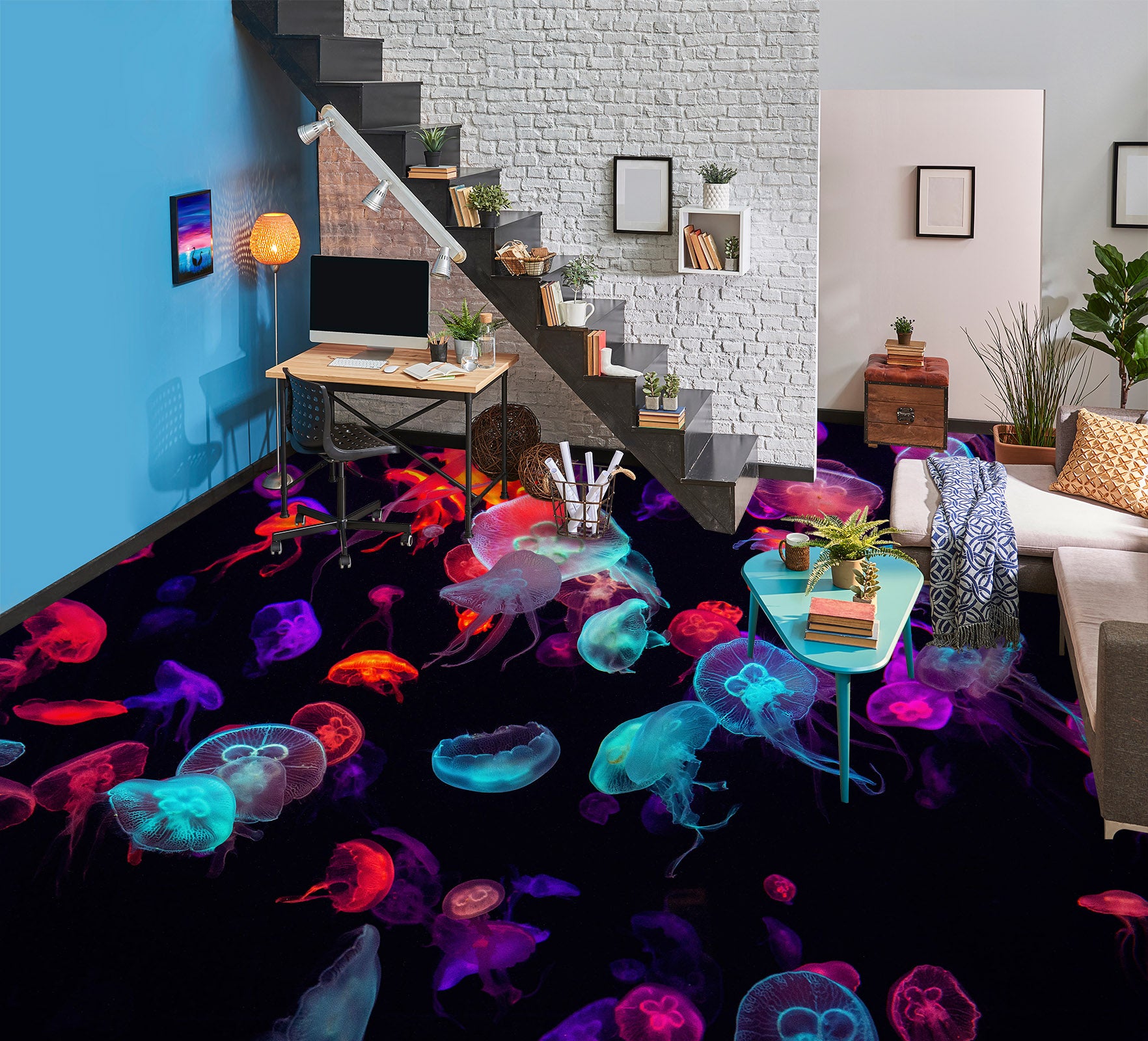 3D Psychedelic Jellyfish 752 Floor Mural Wallpaper Murals Rug & Mat Print Epoxy waterproof bath floor