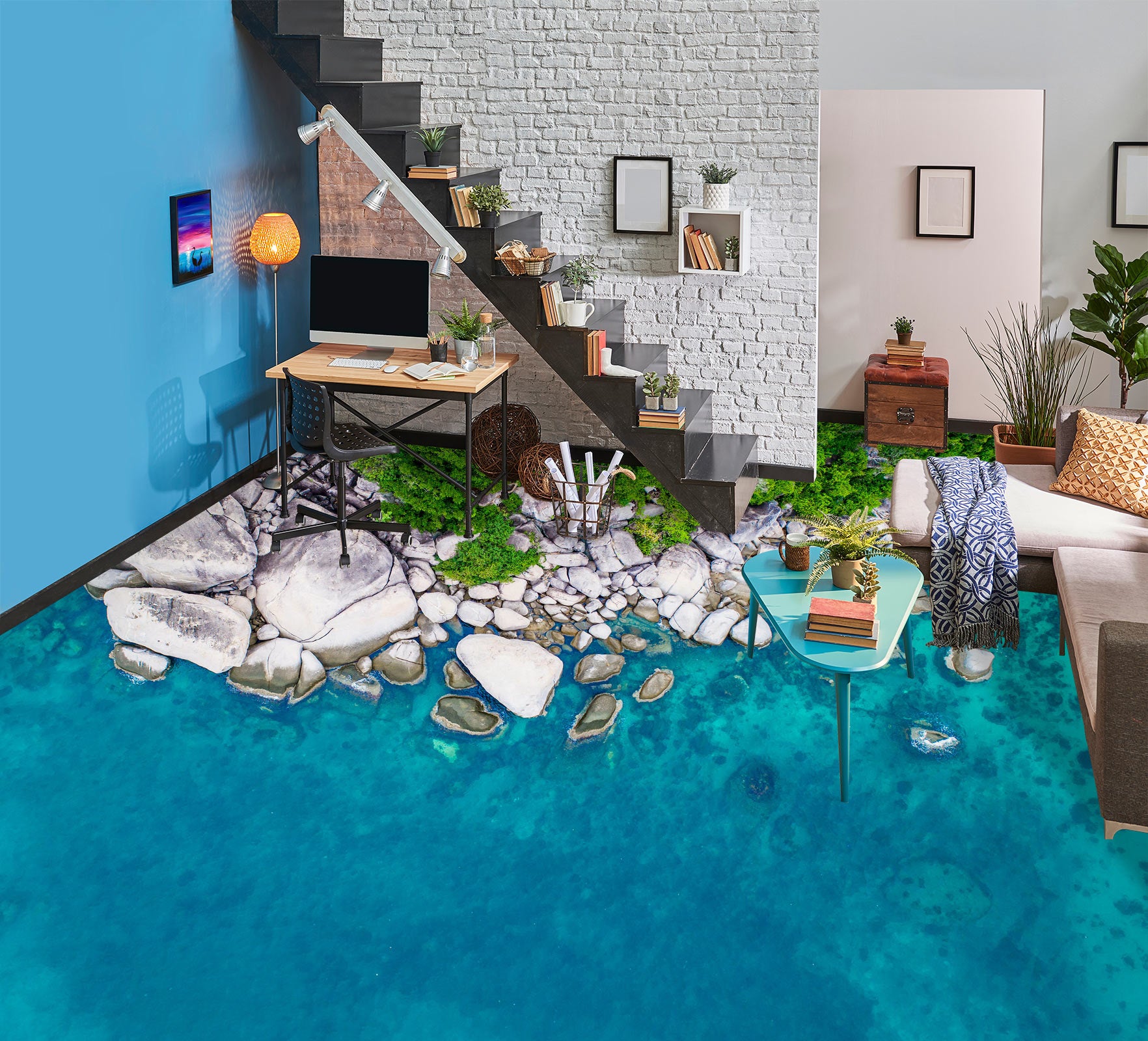 3D Leisurely Sea 110 Floor Mural