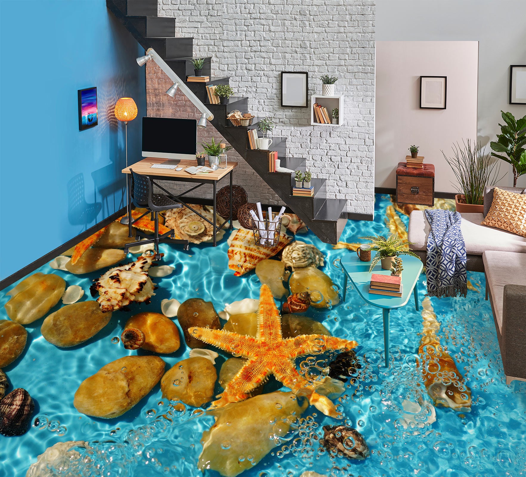 3D Cute Starfish 662 Floor Mural Wallpaper Murals Rug & Mat Print Epoxy waterproof bath floor