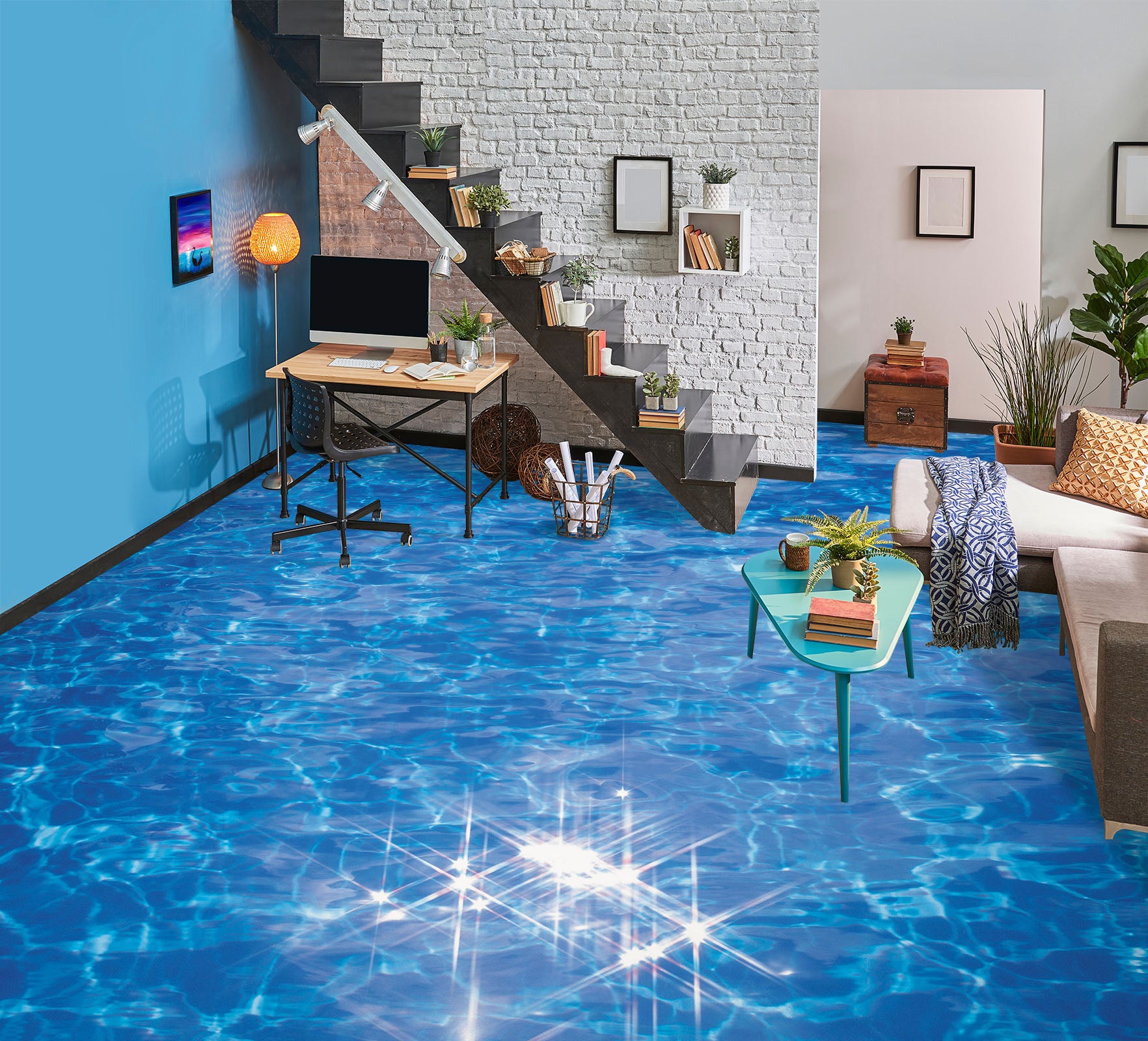 3D Light Art In The Water 1481 Floor Mural Wallpaper Murals Self-Adhesive Removable Print Epoxy