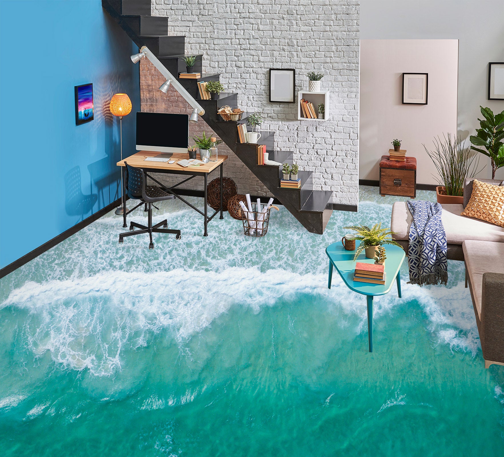 3D Fresh Light Green Sea 715 Floor Mural Wallpaper Murals Rug & Mat Print Epoxy waterproof bath floor