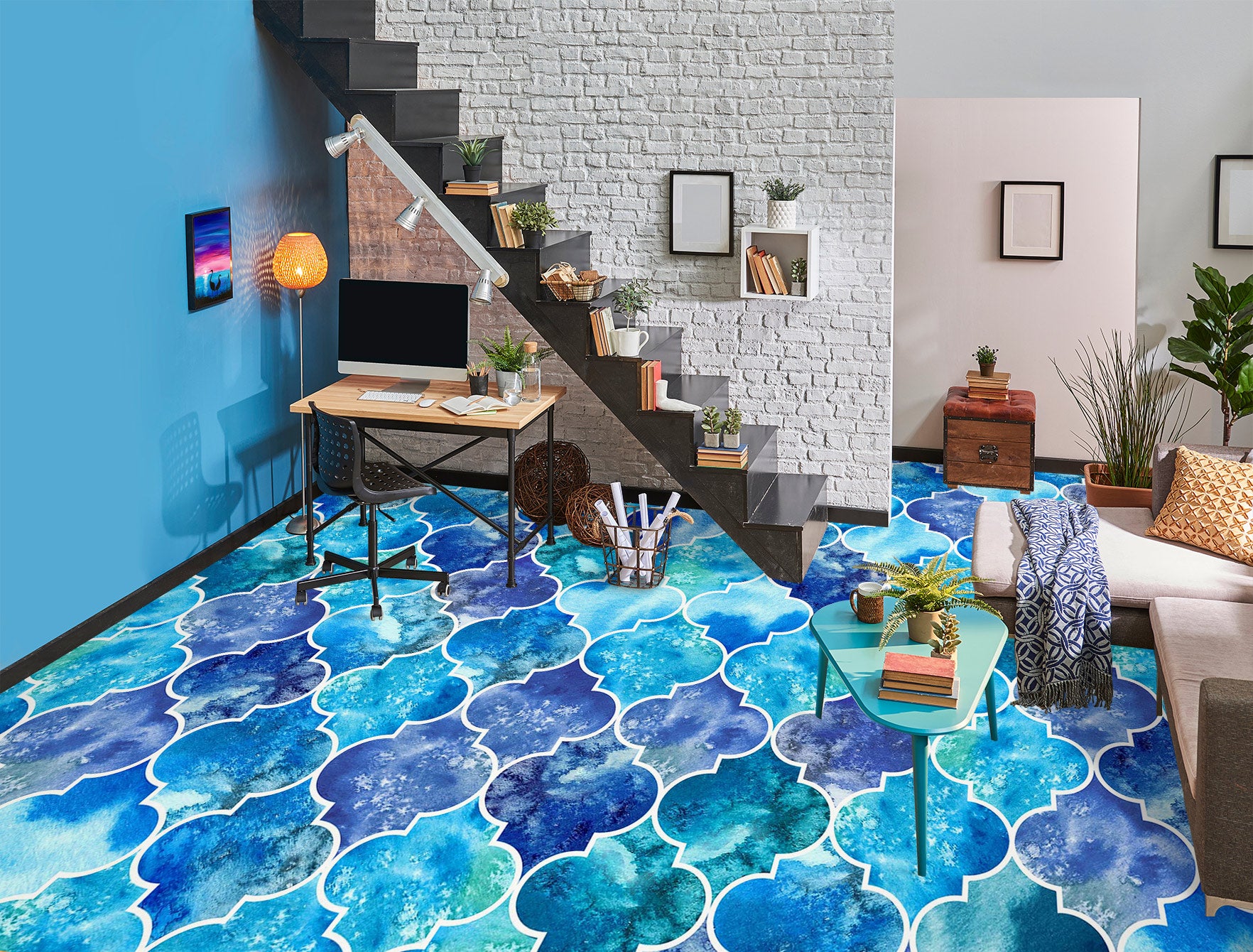 3D Dazzling Blue Purple 1123 Floor Mural Wallpaper Murals Self-Adhesive Removable Print Epoxy