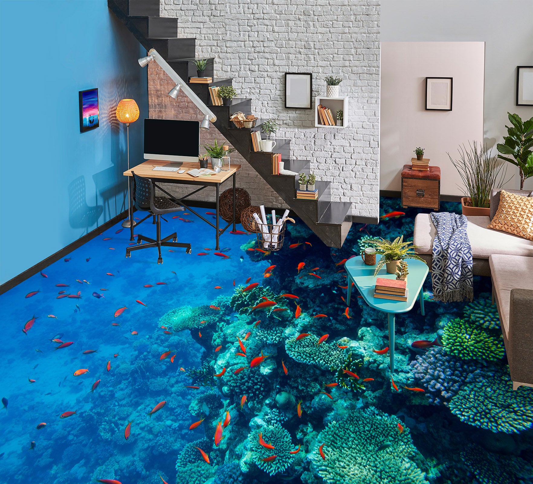 3D Lively Little Fish 784 Floor Mural