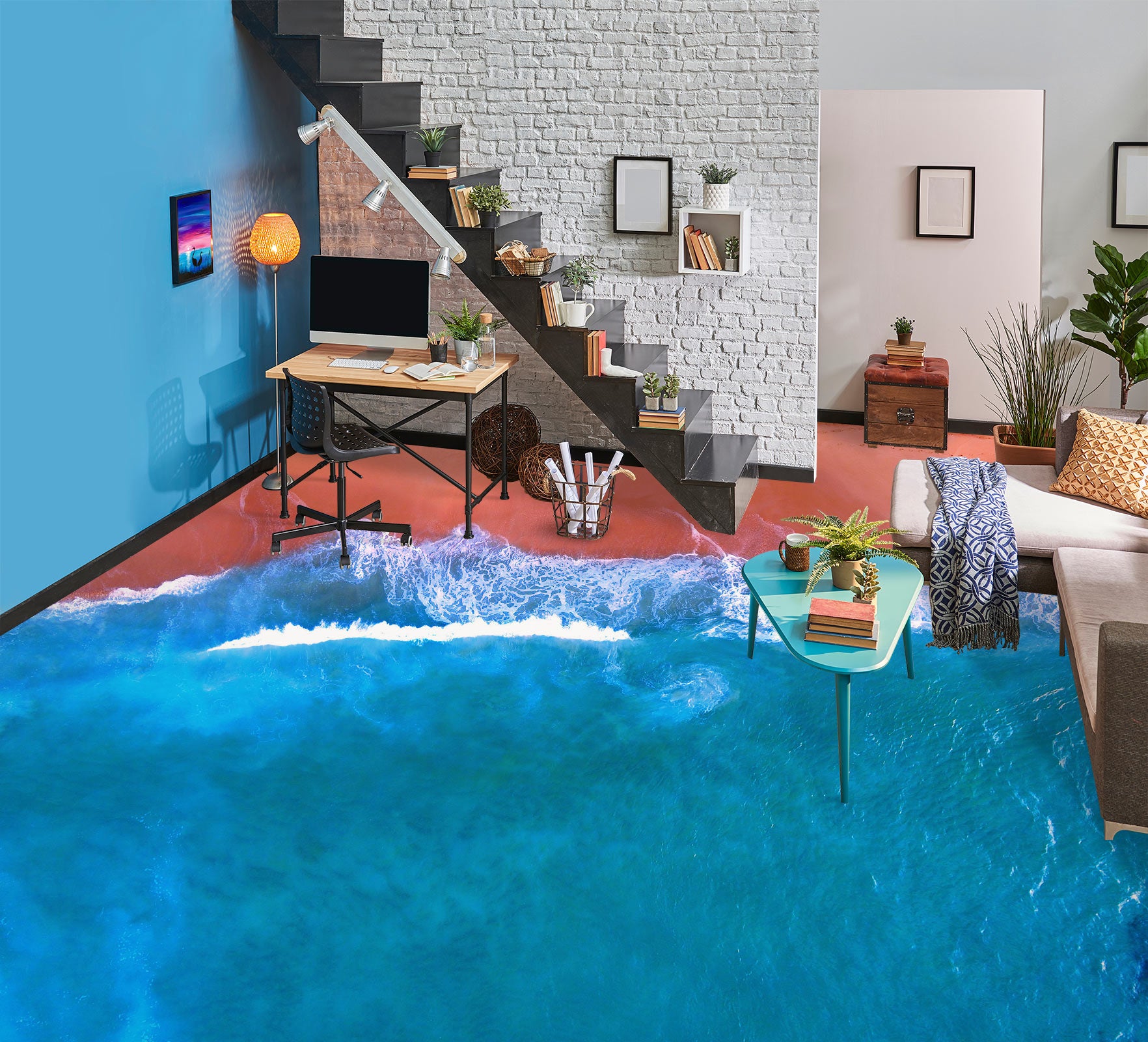 3D Comfortable Blue Sea 107 Floor Mural Wallpaper Murals Rug & Mat Print Epoxy waterproof bath floor