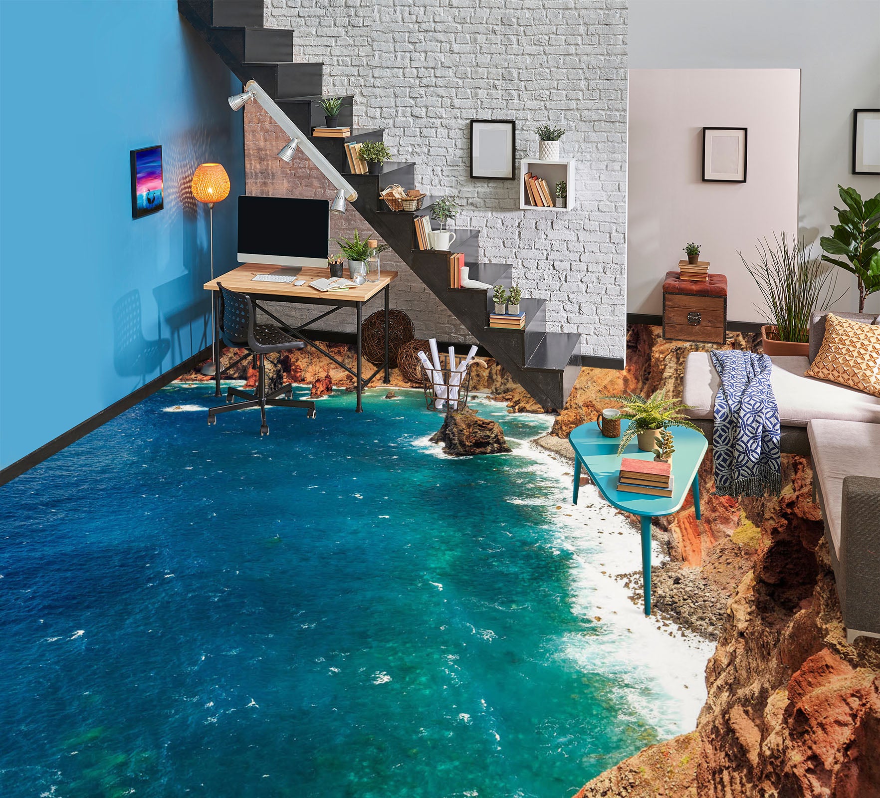 3D Blue Sea Story 1460 Floor Mural Wallpaper Murals Self-Adhesive Removable Print Epoxy