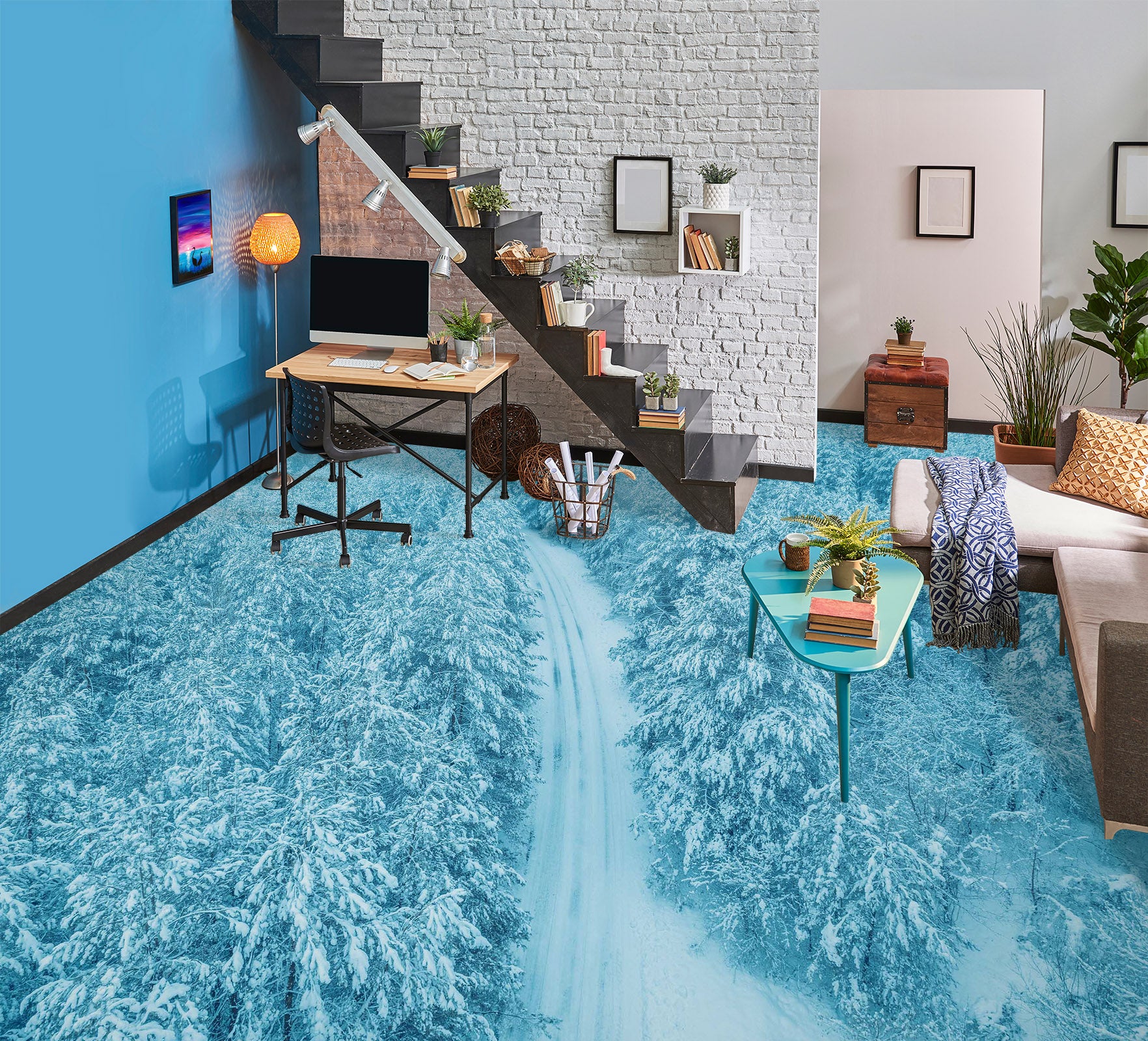 3D Blue Snow Forest 879 Floor Mural Wallpaper Murals Rug & Mat Print Epoxy waterproof bath floor