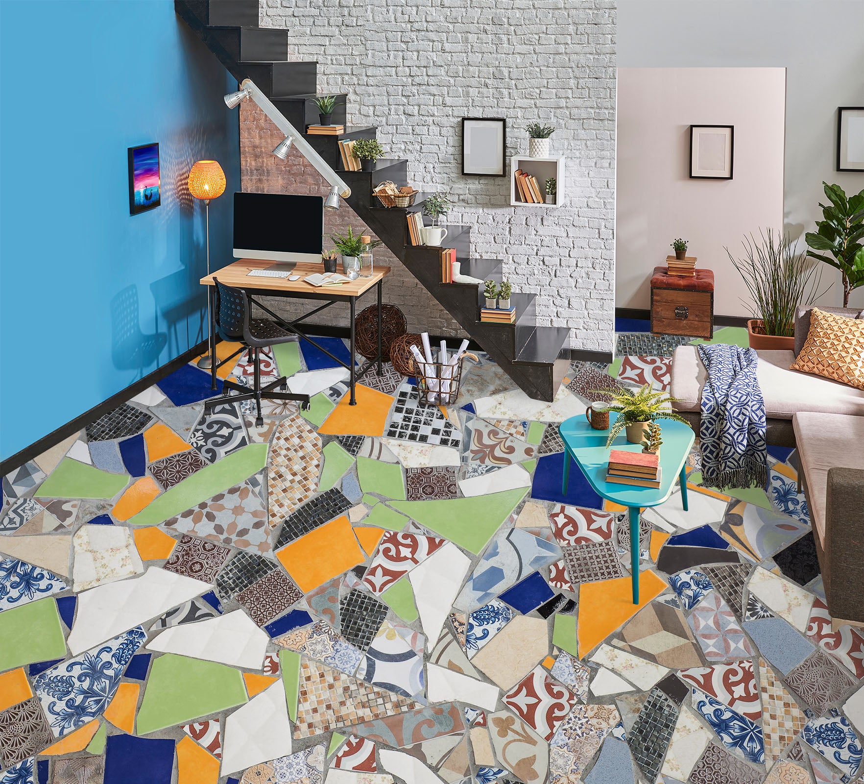 3D Colored Irregular Stones 326 Floor Mural