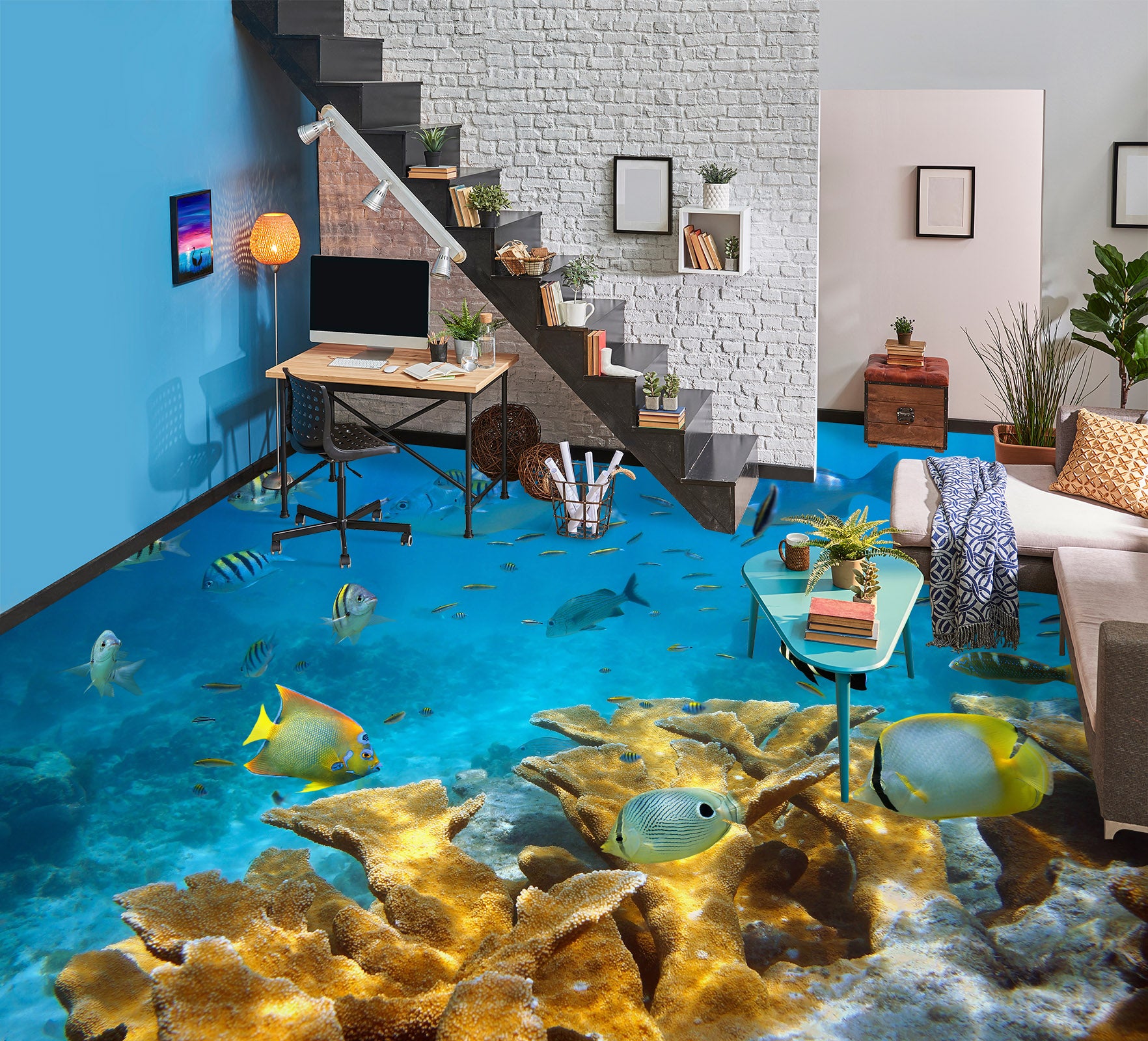 3D Premium Yellow Coral 1431 Floor Mural