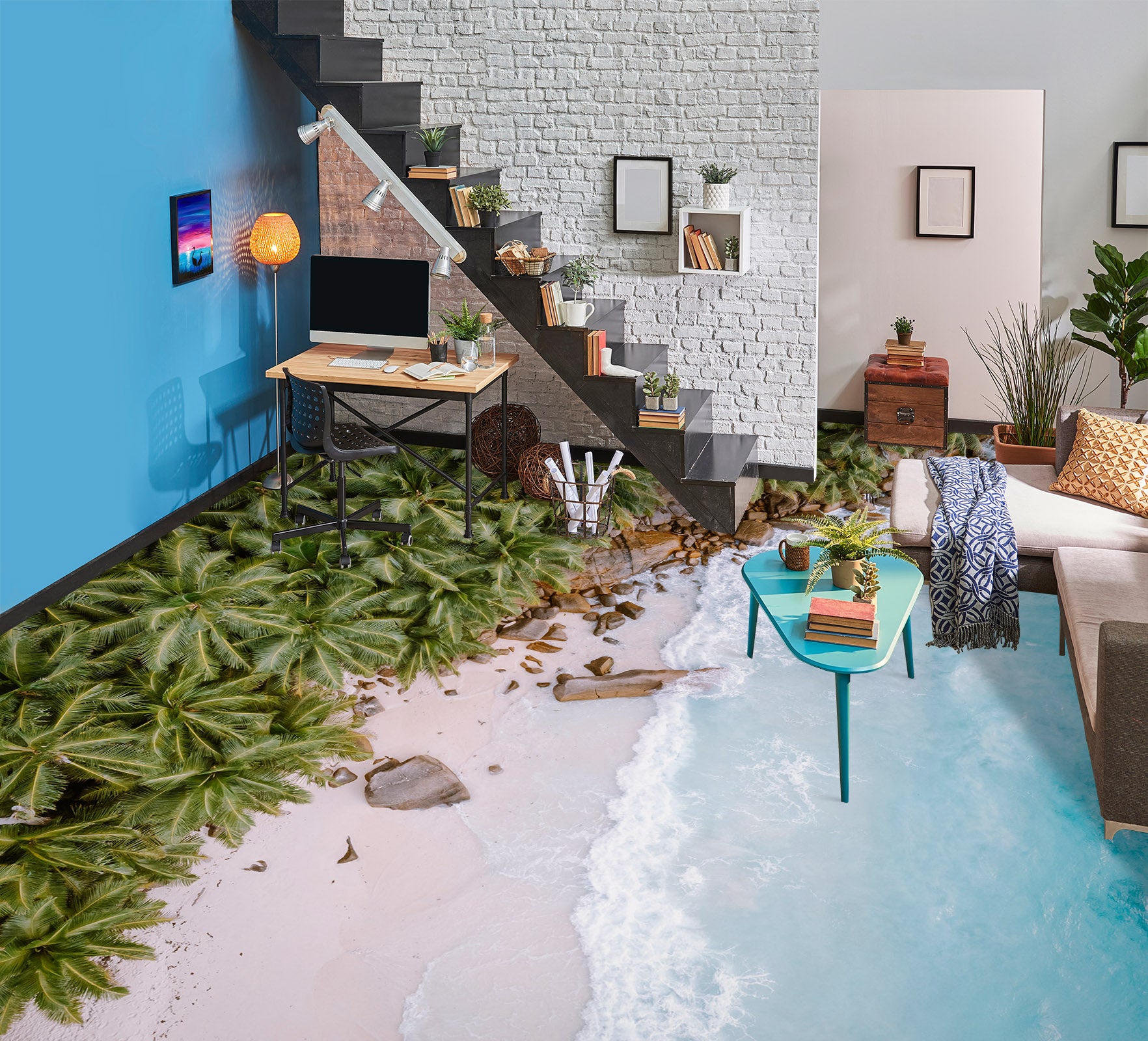 3D Dense Coconut Trees 834 Floor Mural Wallpaper Murals Rug & Mat Print Epoxy waterproof bath floor