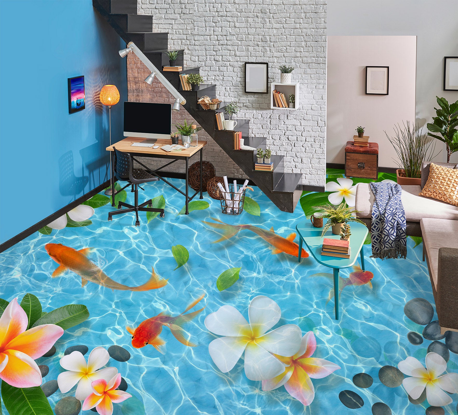 3D Blue Pond Water 277 Floor Mural Wallpaper Murals Rug & Mat Print Epoxy waterproof bath floor