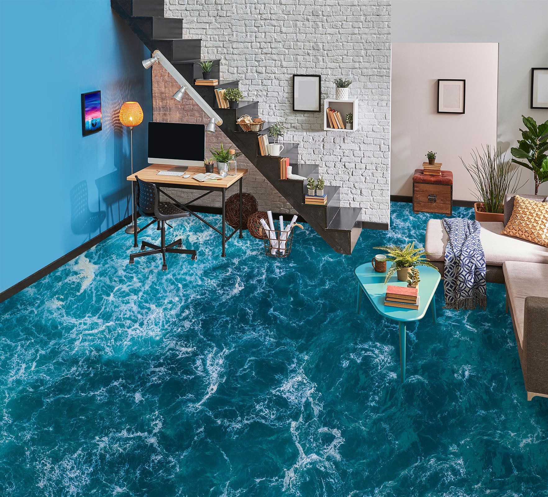 3D Deep Blue Sea Story 839 Floor Mural Wallpaper Murals Rug & Mat Print Epoxy waterproof bath floor
