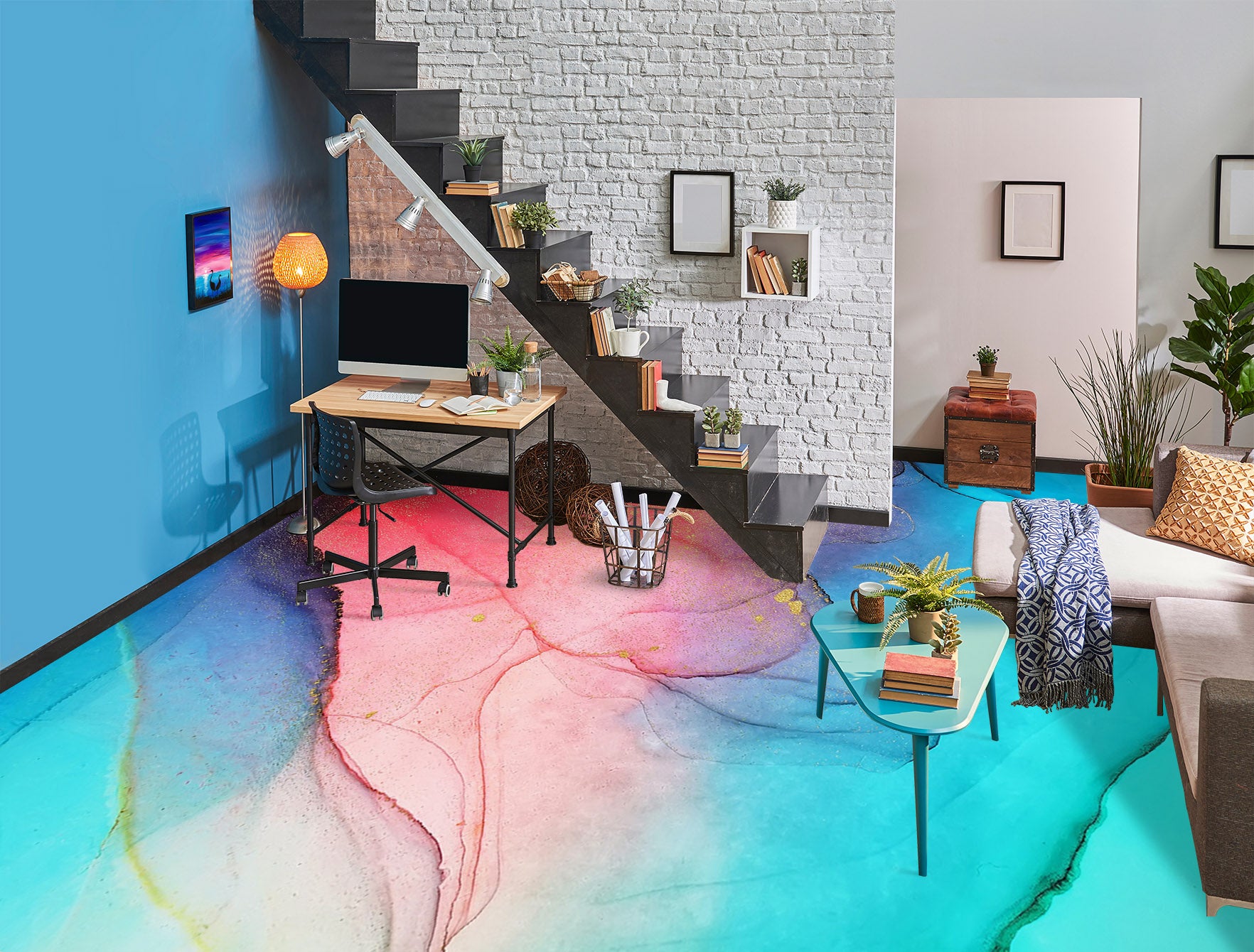 3D Two-color Dream 1238 Floor Mural Wallpaper Murals Self-Adhesive Removable Print Epoxy