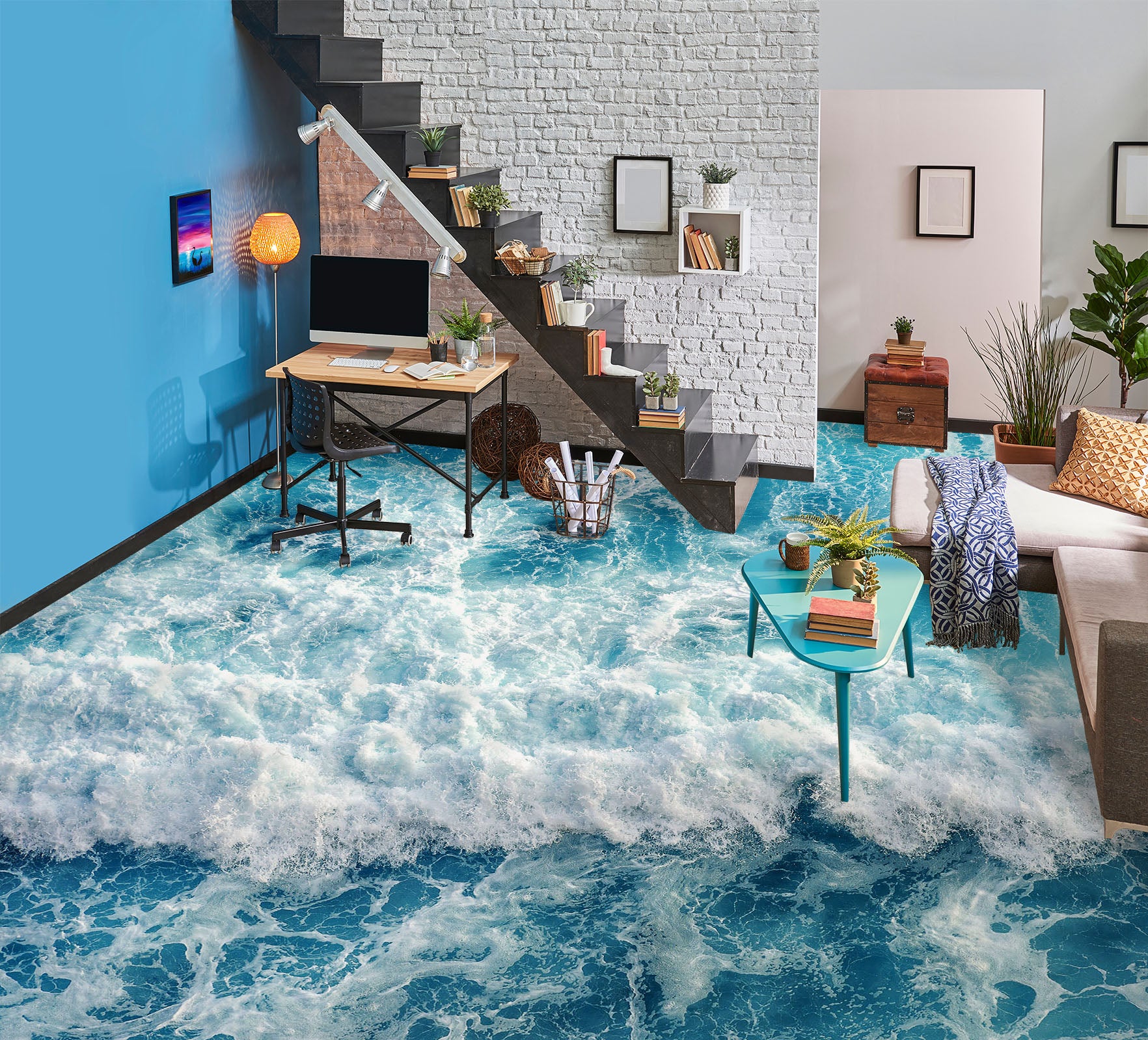3D Fierce Surging Waves 722 Floor Mural Wallpaper Murals Rug & Mat Print Epoxy waterproof bath floor