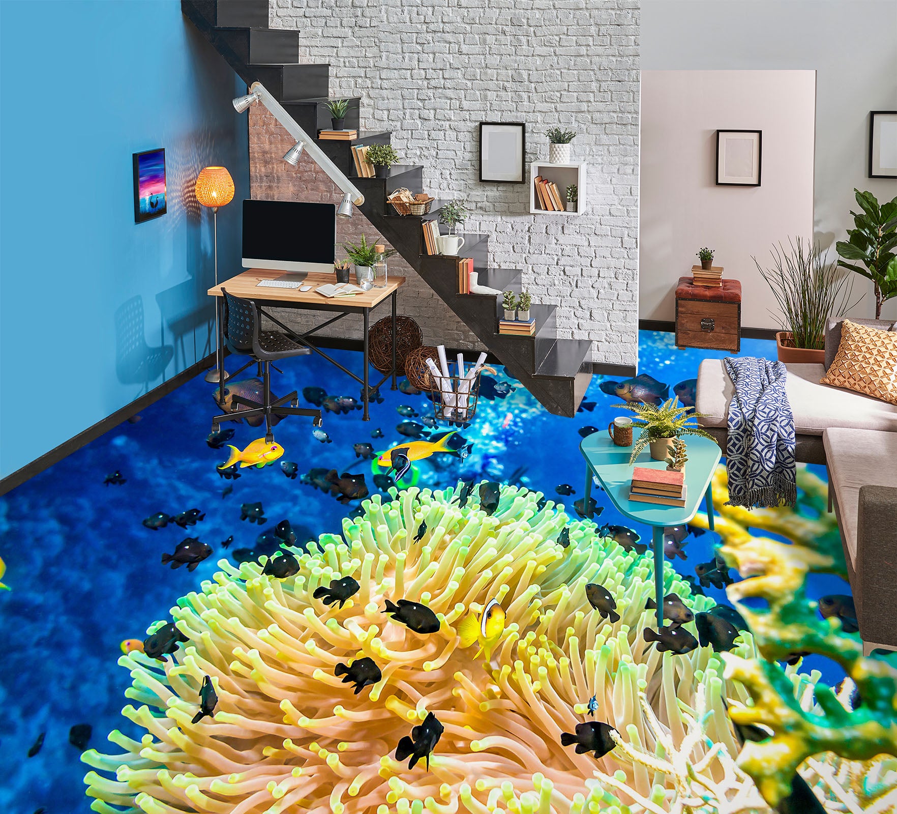 3D Noble Yellow Coral 450 Floor Mural Wallpaper Murals Rug & Mat Print Epoxy waterproof bath floor