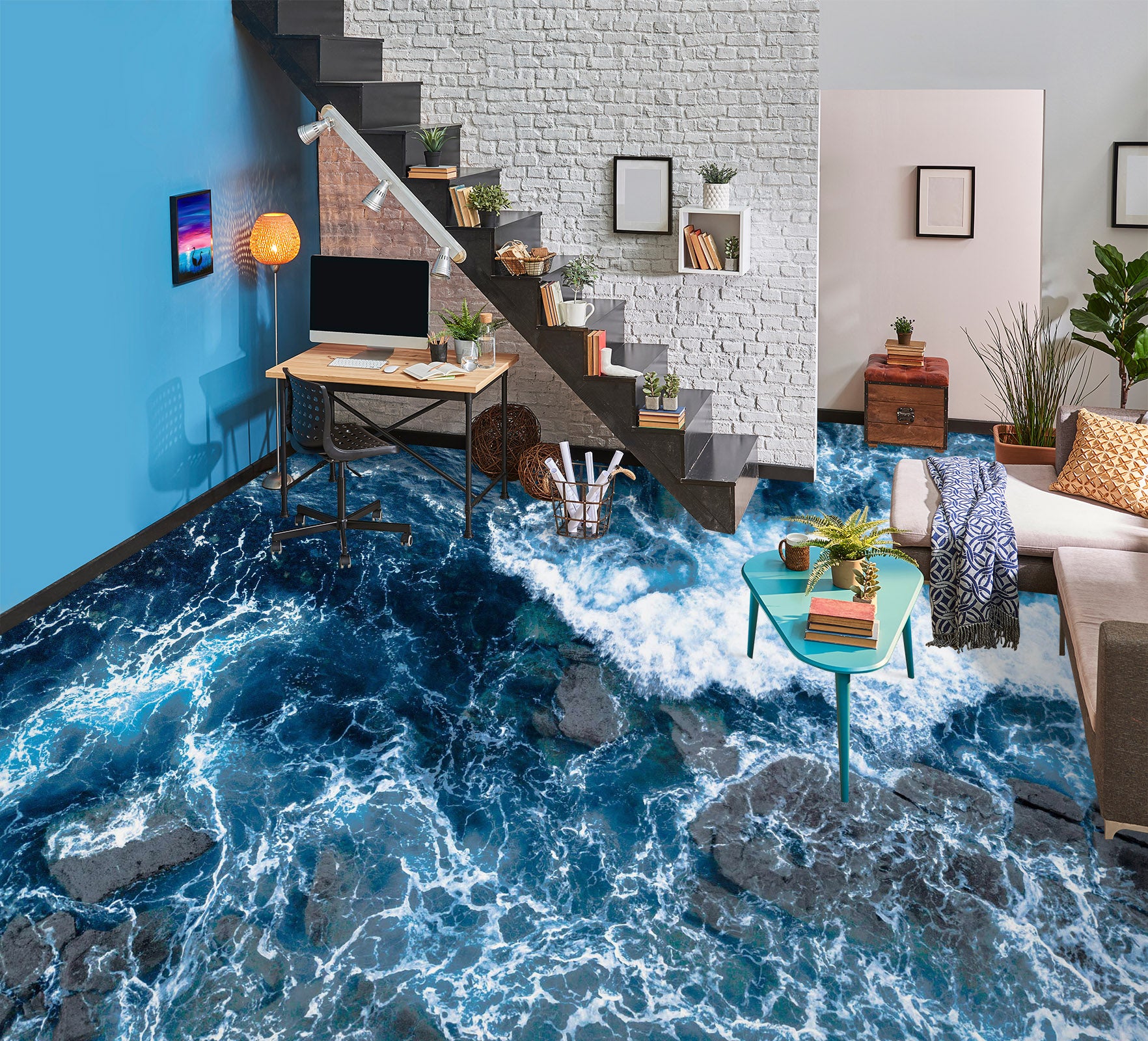 3D Deep Blue Water Spreading 825 Floor Mural Wallpaper Murals Rug & Mat Print Epoxy waterproof bath floor