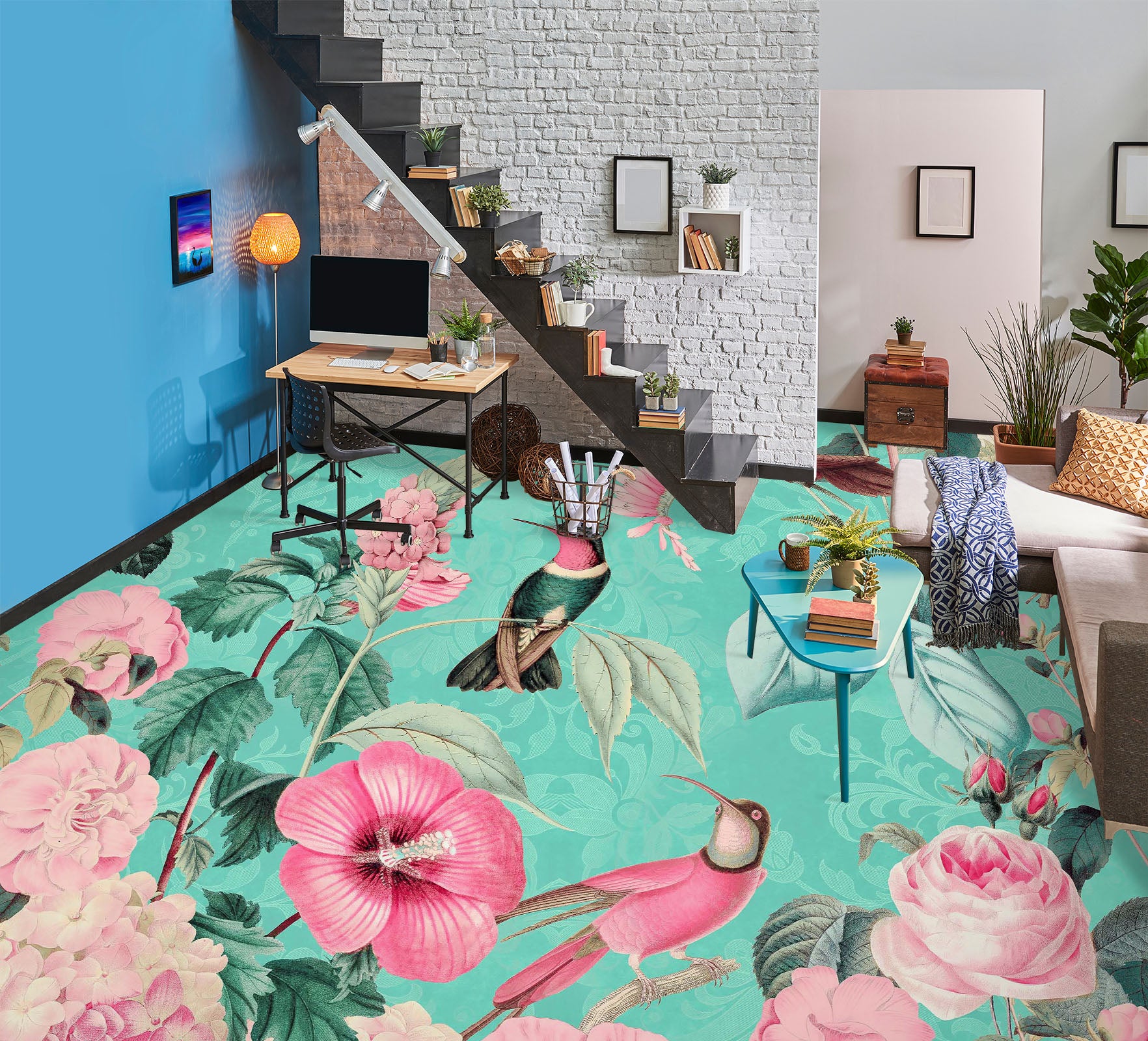 3D Flower Bird 104150 Andrea Haase Floor Mural Wallpaper Murals Self-Adhesive Removable Print Epoxy