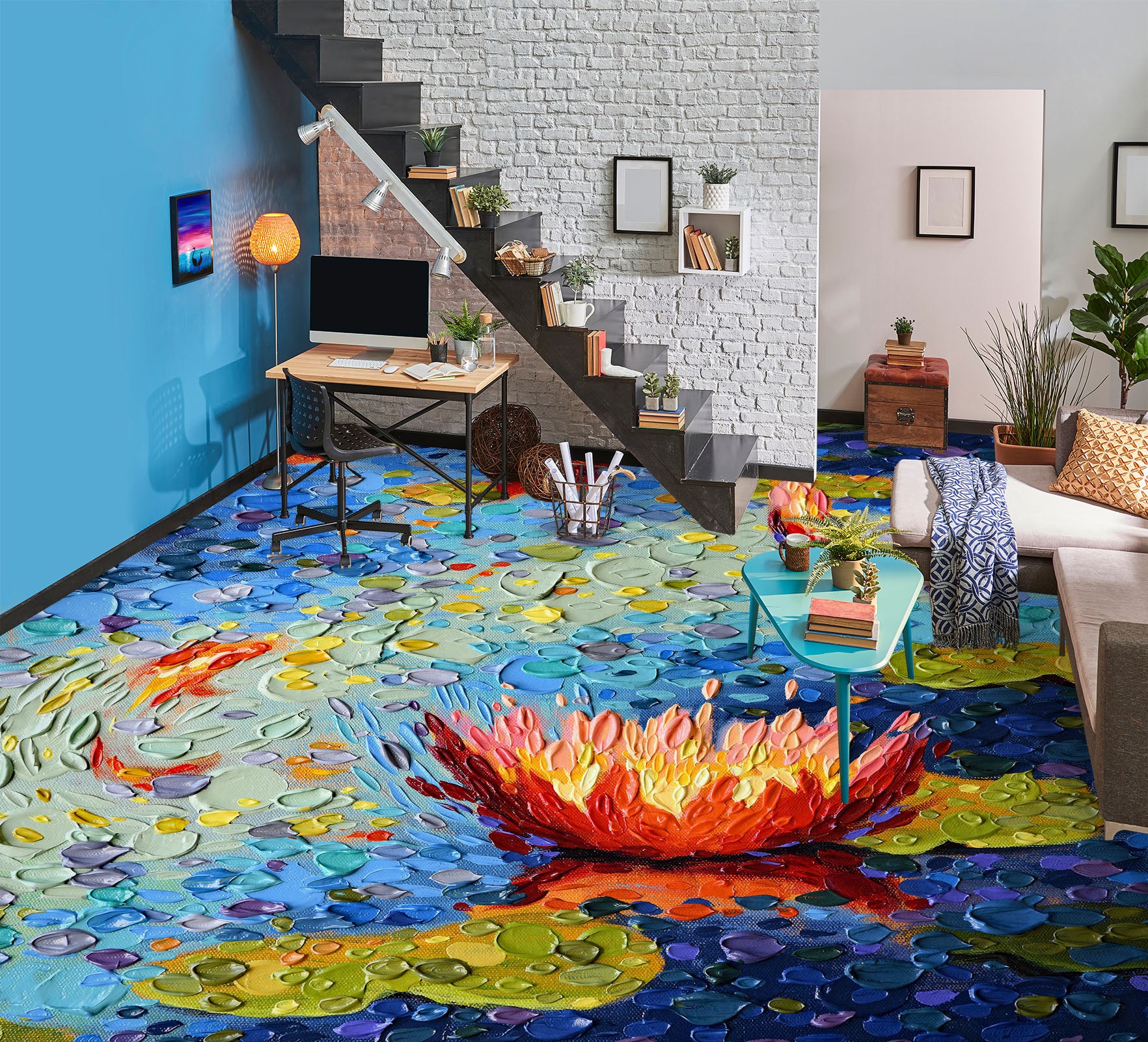 3D Red Lotus Pond 102159 Dena Tollefson Floor Mural Wallpaper Murals Self-Adhesive Removable Print Epoxy