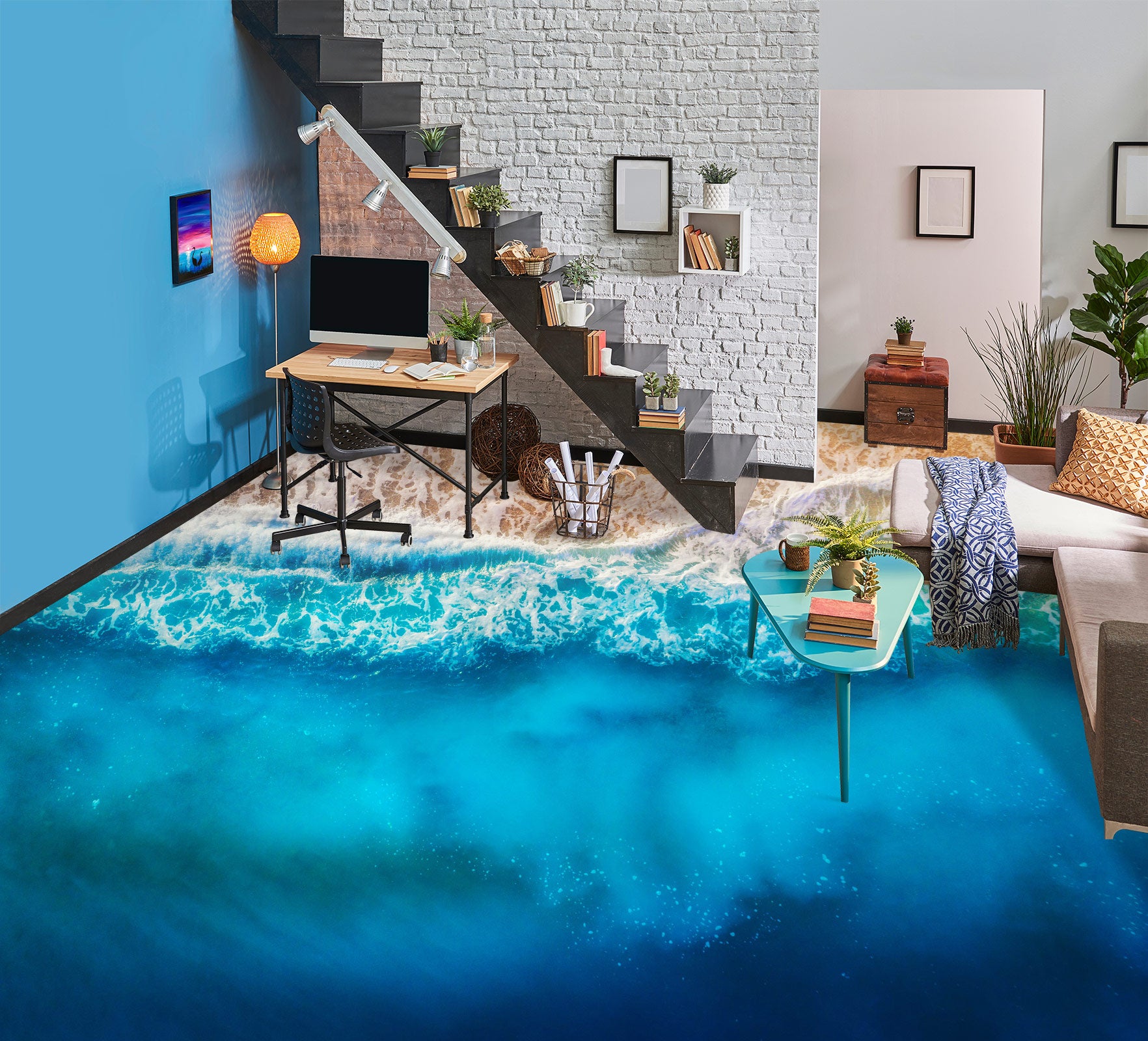 3D Bright Blue Ocean Waves 403 Floor Mural Wallpaper Murals Rug & Mat Print Epoxy waterproof bath floor