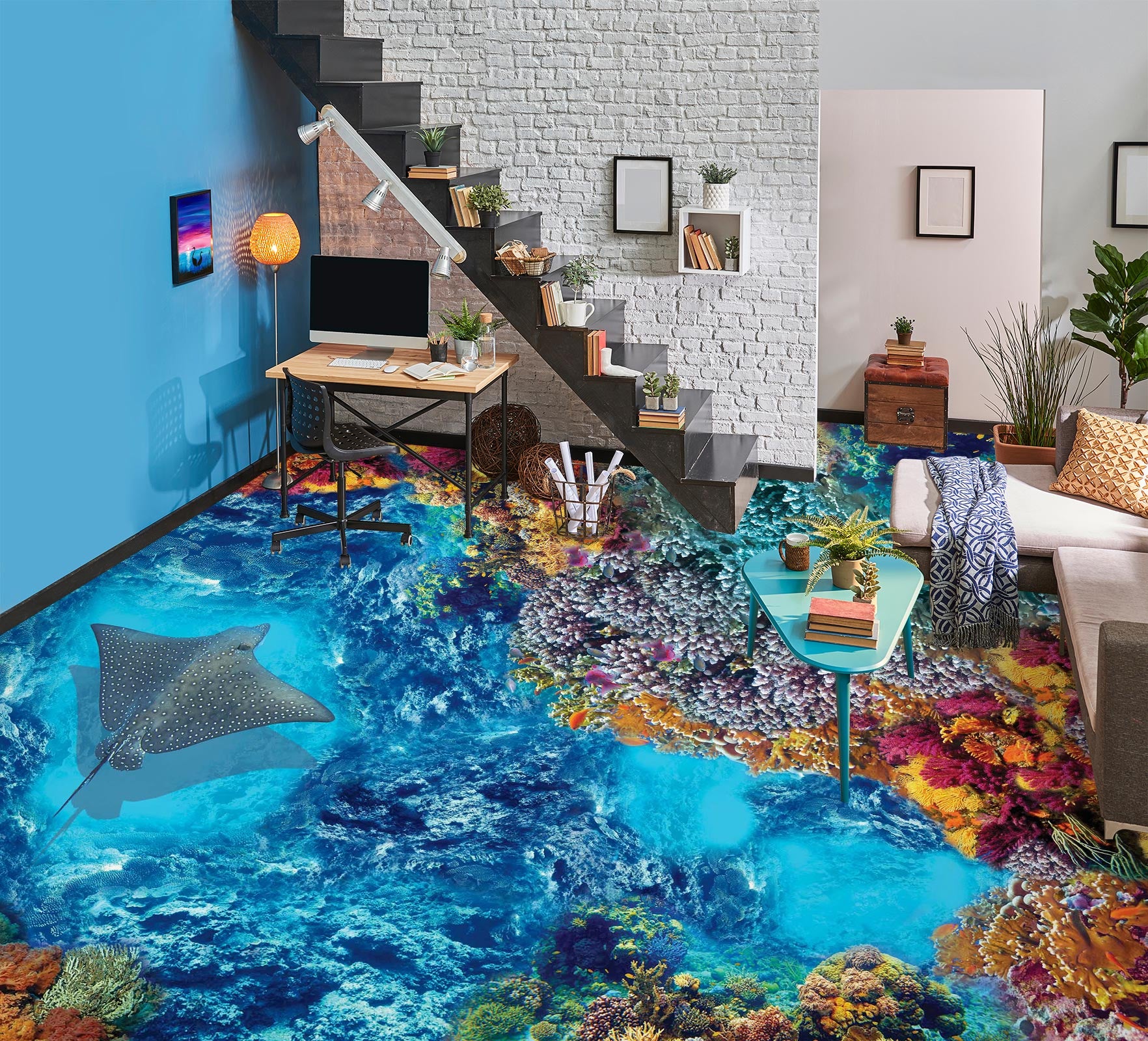 3D Quiet Stingray 152 Floor Mural Wallpaper Murals Rug & Mat Print Epoxy waterproof bath floor