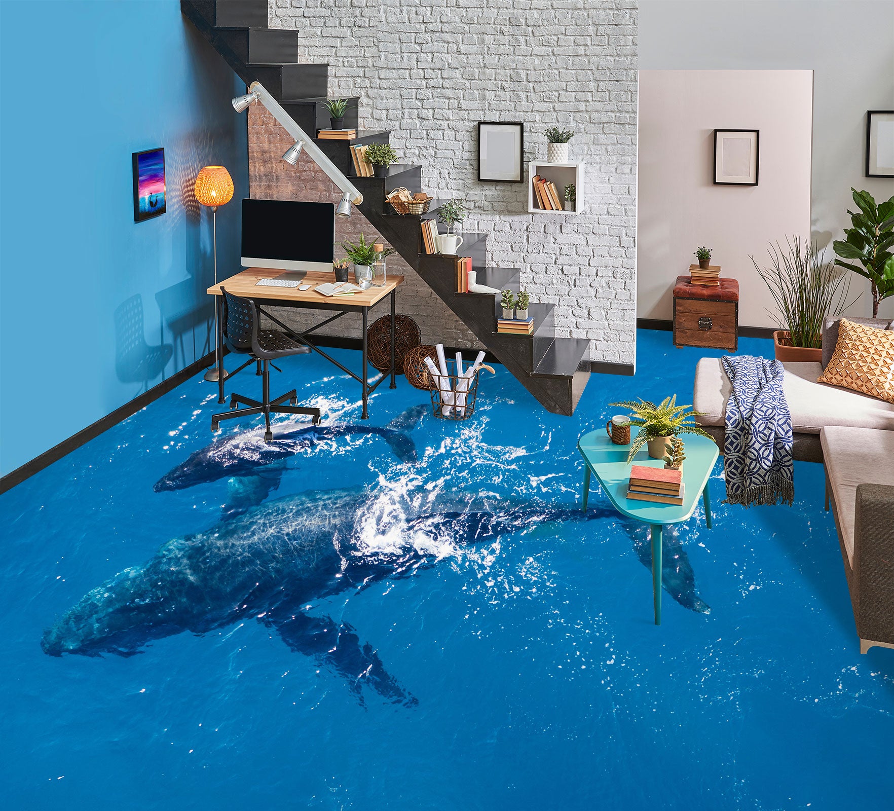 3D Free Whale 452 Floor Mural Wallpaper Murals Rug & Mat Print Epoxy waterproof bath floor