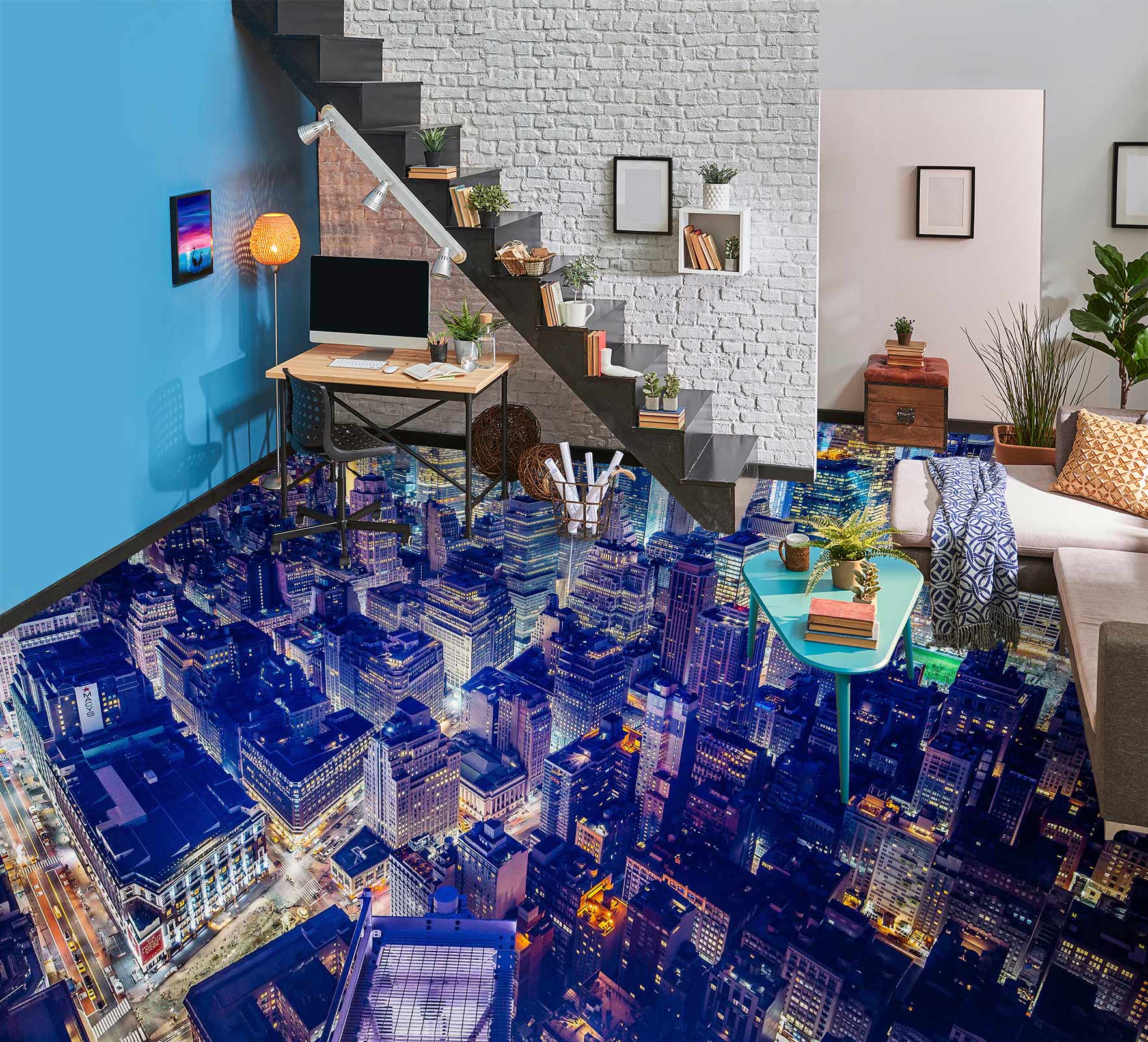 3D Purple Fashion City 1170 Floor Mural