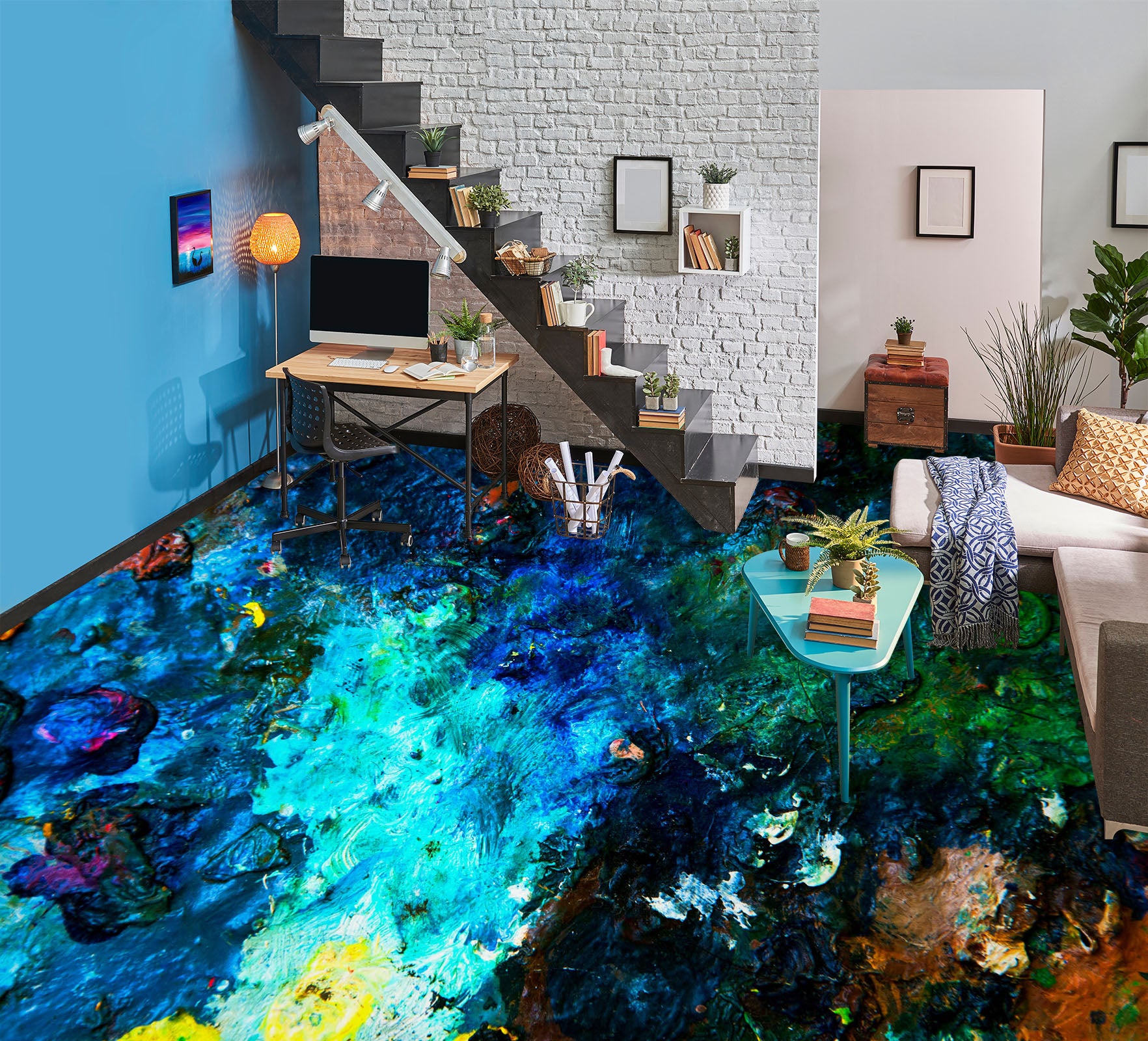 3D Fantasy Blue Sea 070 Floor Mural Wallpaper Murals Rug & Mat Print Epoxy waterproof bath floor