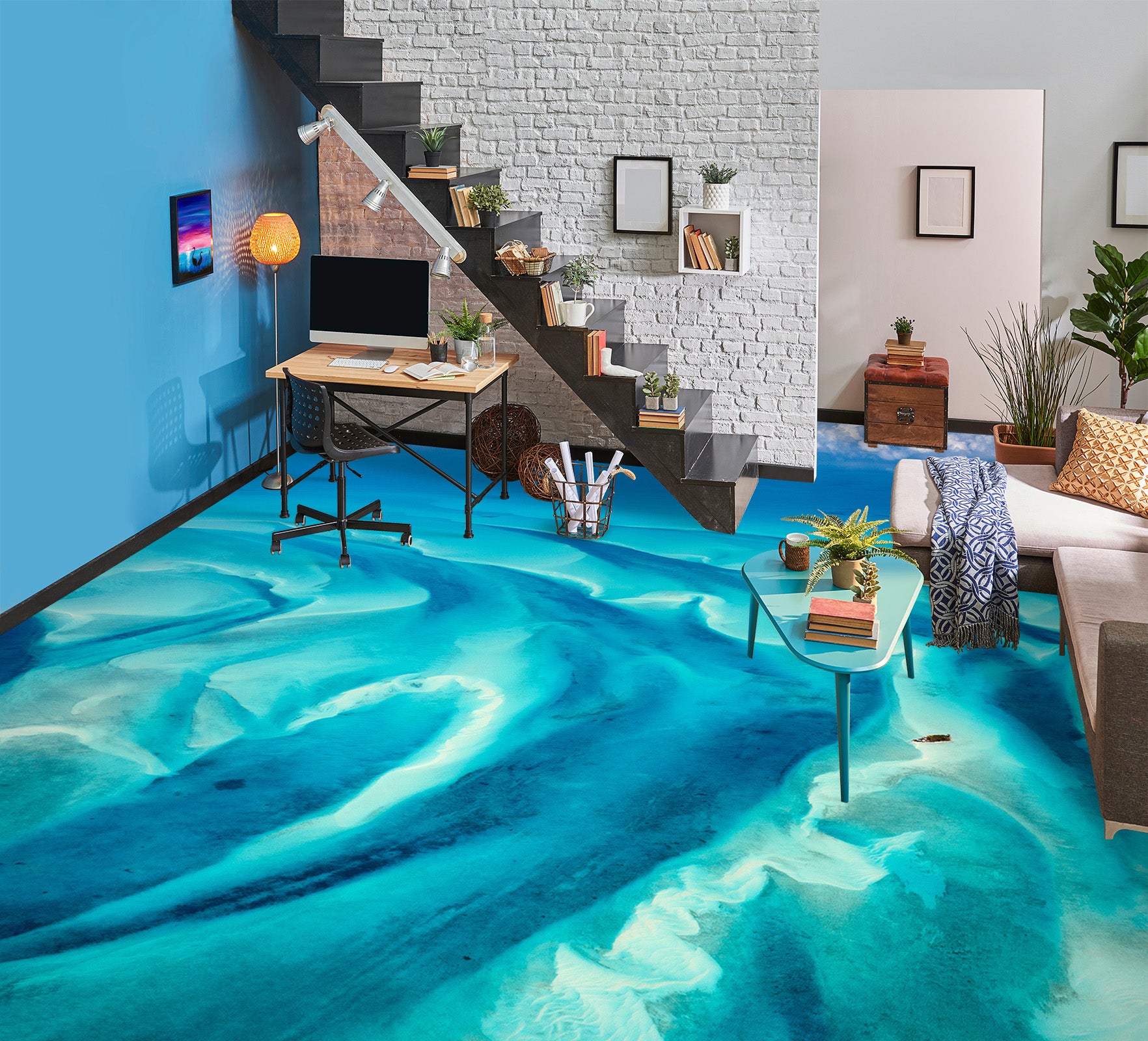 3D Dazzling Blue Texture 526 Floor Mural Wallpaper Murals Rug & Mat Print Epoxy waterproof bath floor