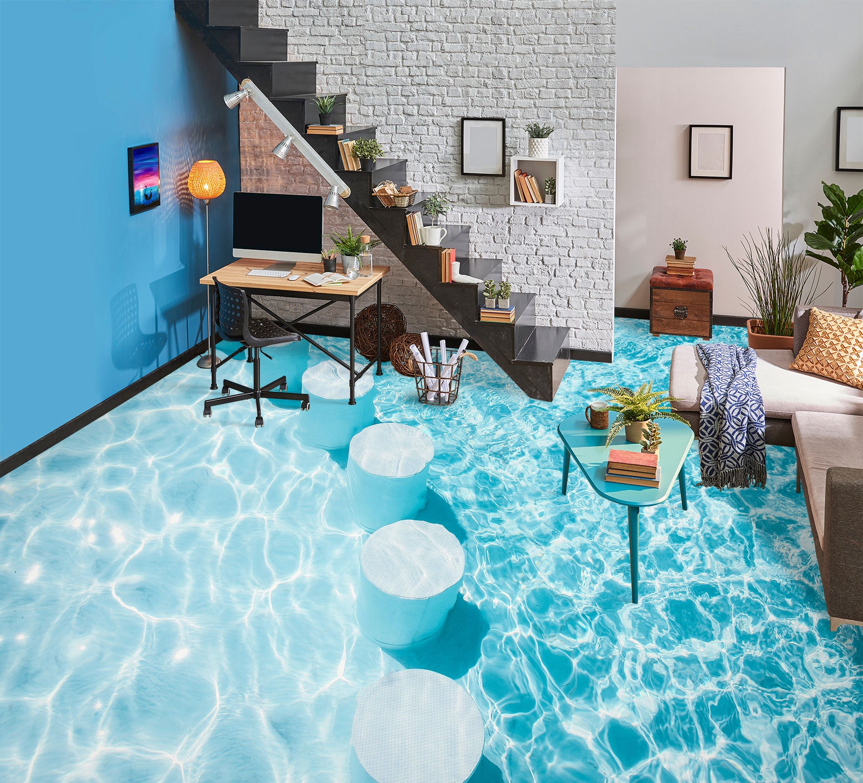 3D Light Blue Stone Road 674 Floor Mural Wallpaper Murals Rug & Mat Print Epoxy waterproof bath floor