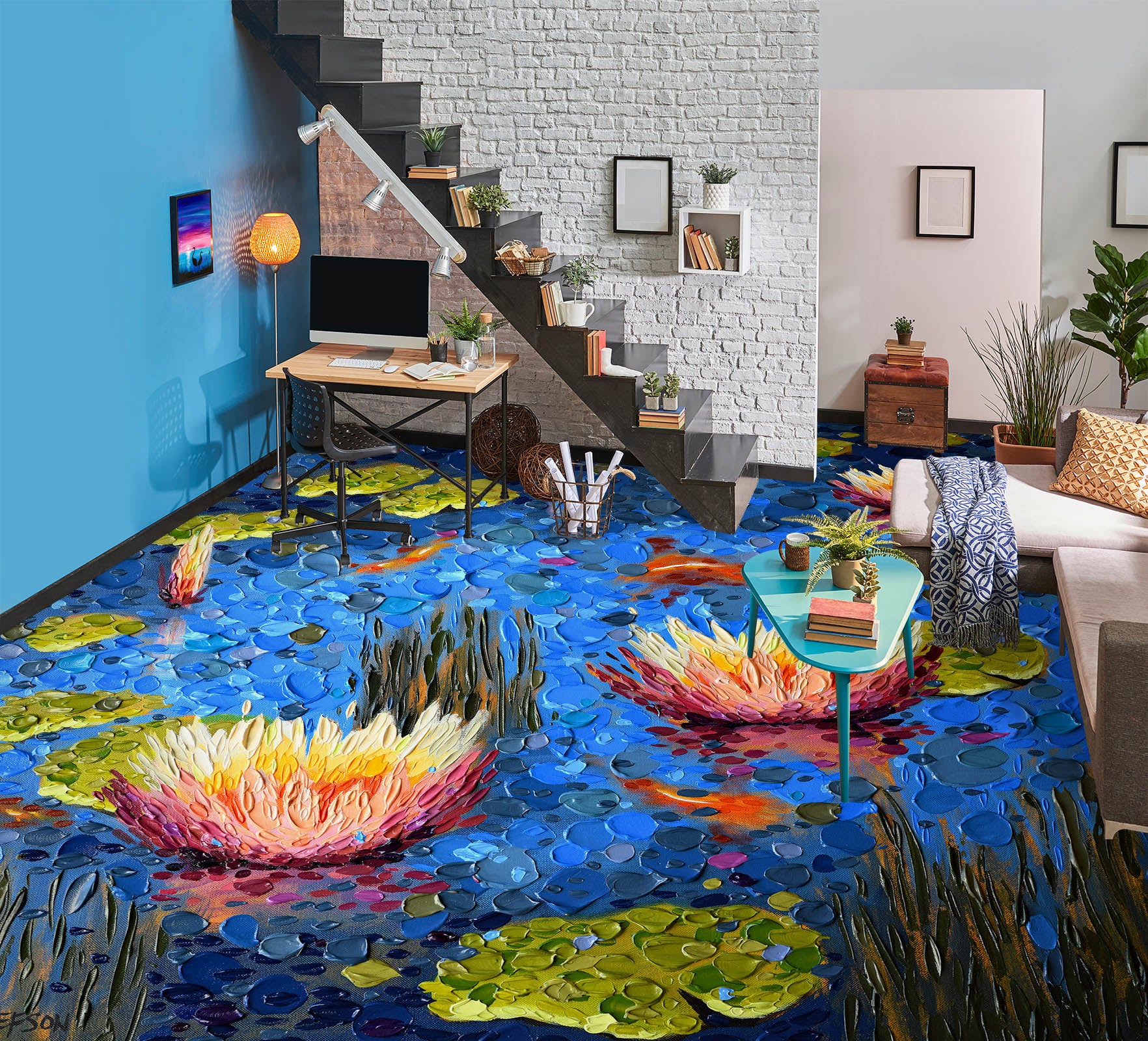 3D Lotus Pond 102156 Dena Tollefson Floor Mural Wallpaper Murals Self-Adhesive Removable Print Epoxy