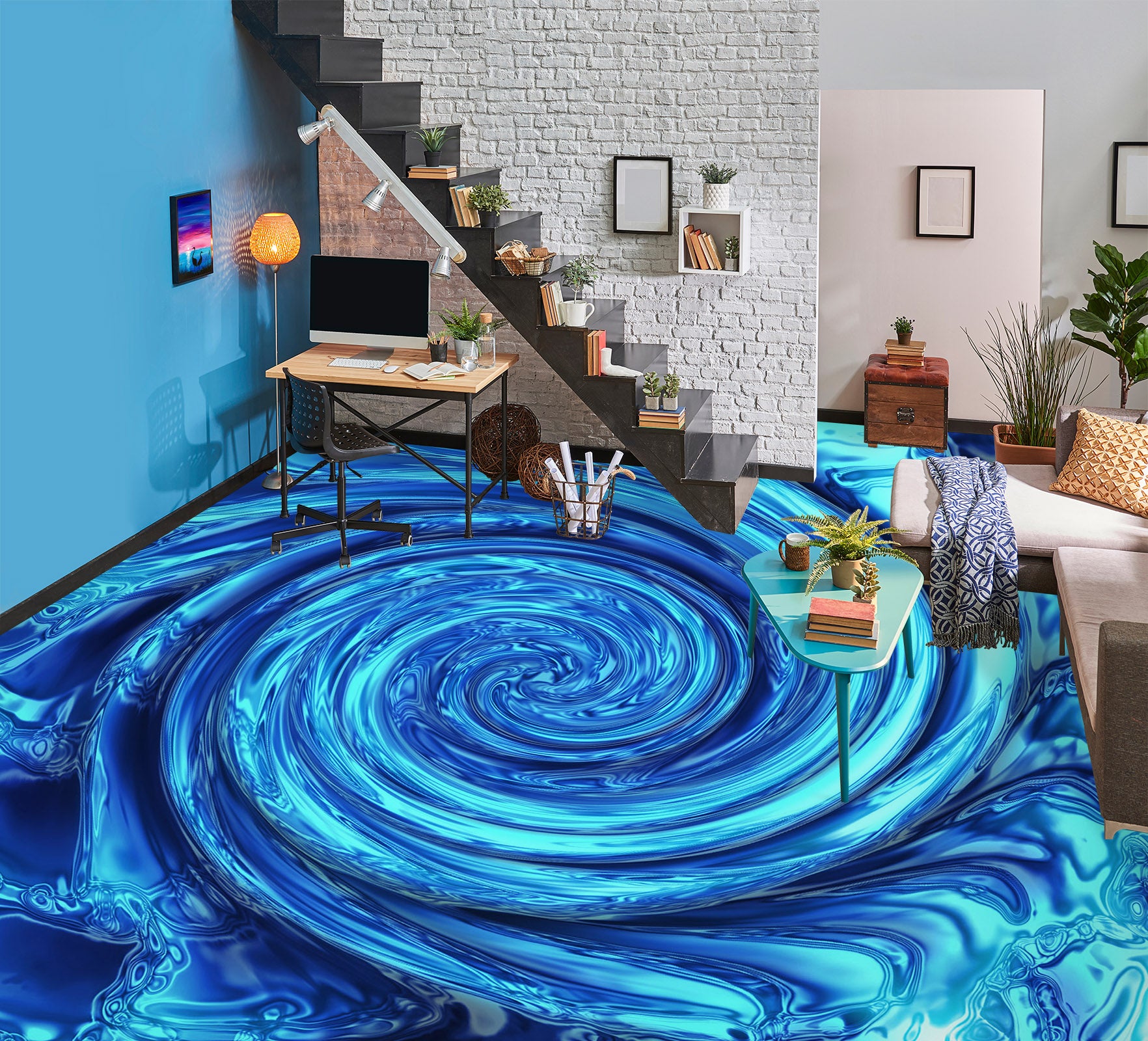 3D Blue Swirl Painting 066 Floor Mural Wallpaper Murals Rug & Mat Print Epoxy waterproof bath floor
