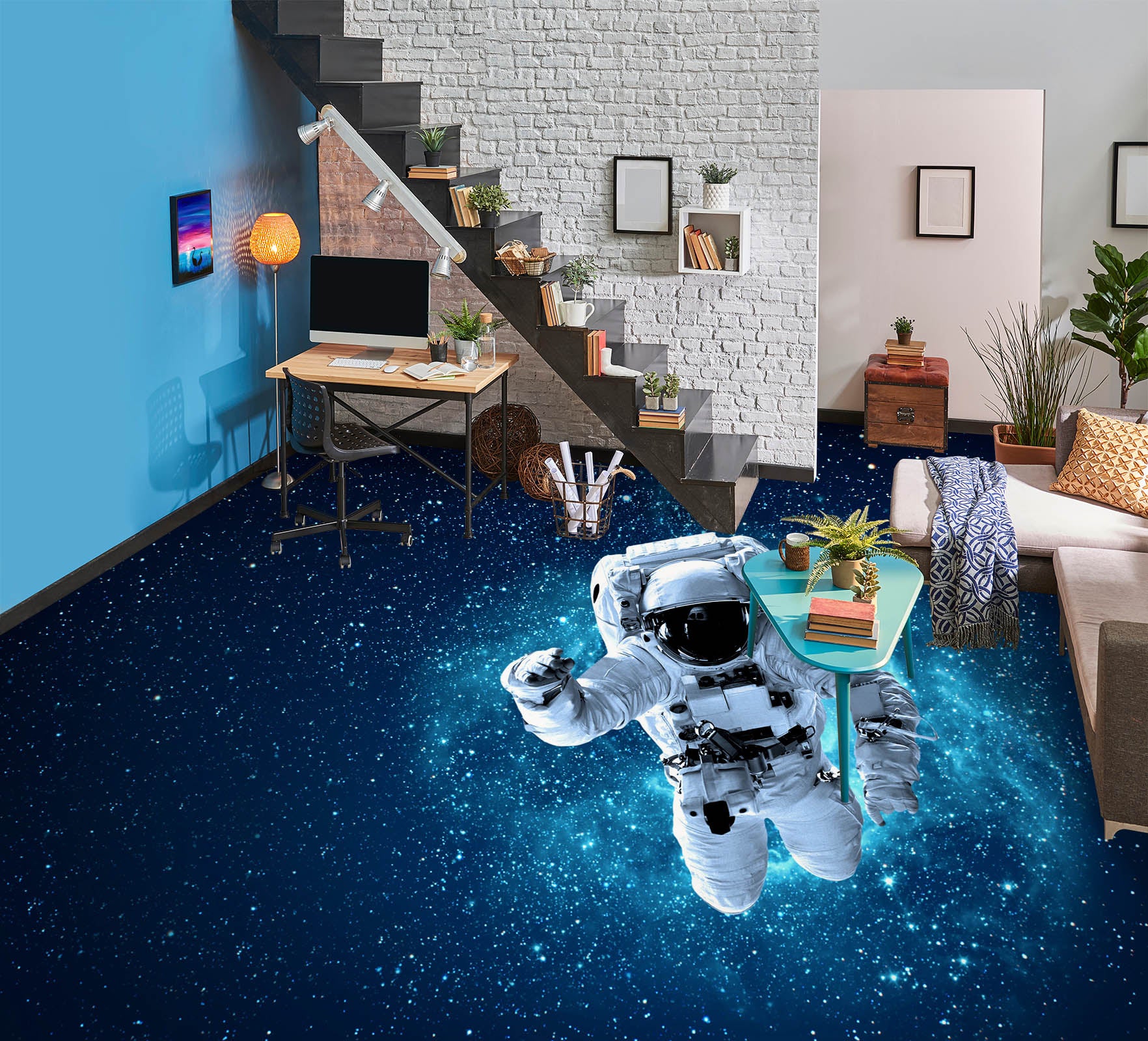 3D Brave Astronaut 1234 Floor Mural Wallpaper Murals Self-Adhesive Removable Print Epoxy