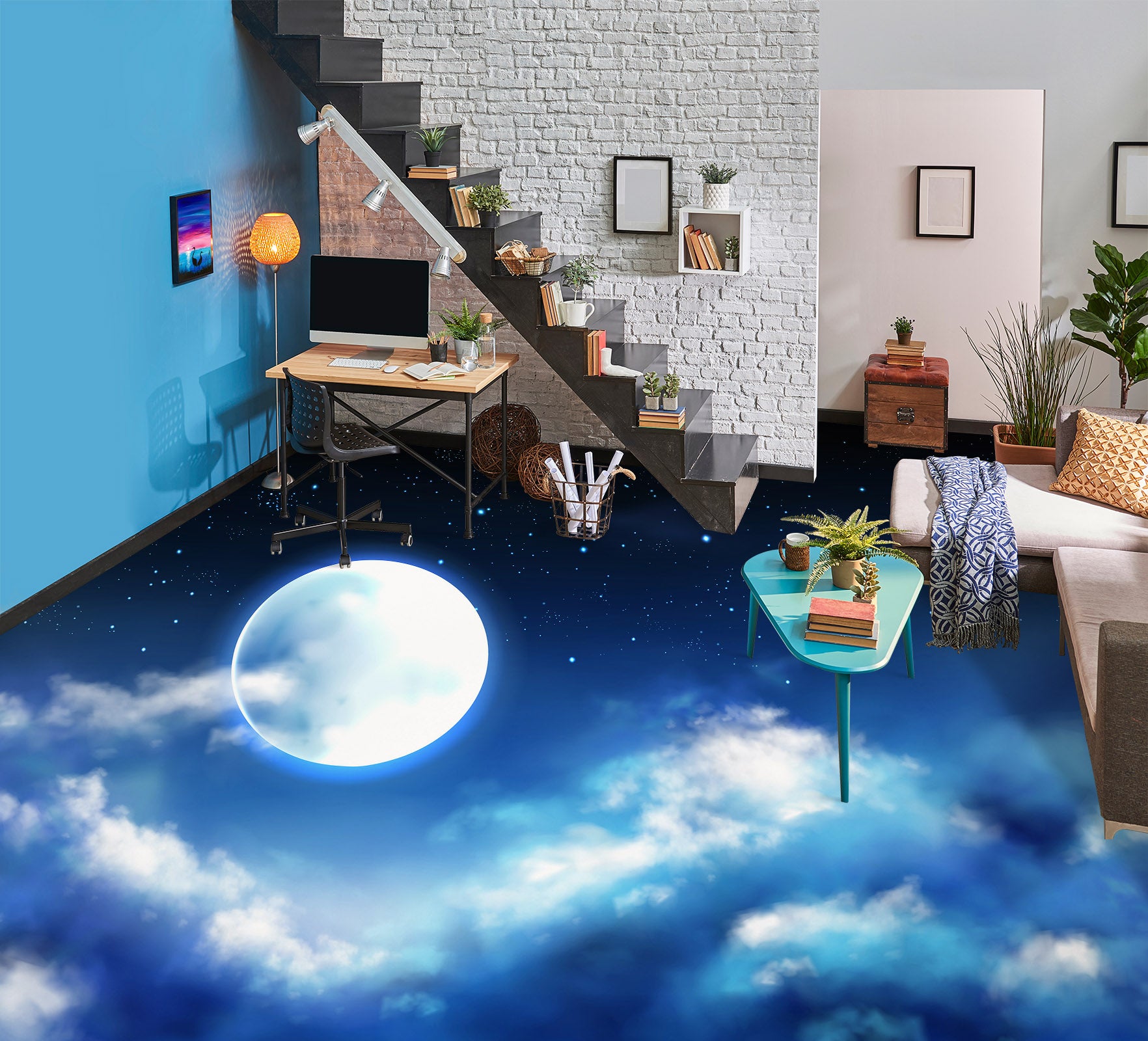3D Gentle White Moon 1208 Floor Mural