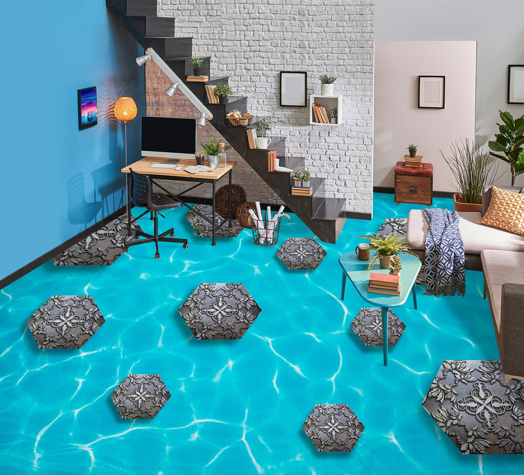 3D Grey Stone Pattern 760 Floor Mural Wallpaper Murals Rug & Mat Print Epoxy waterproof bath floor