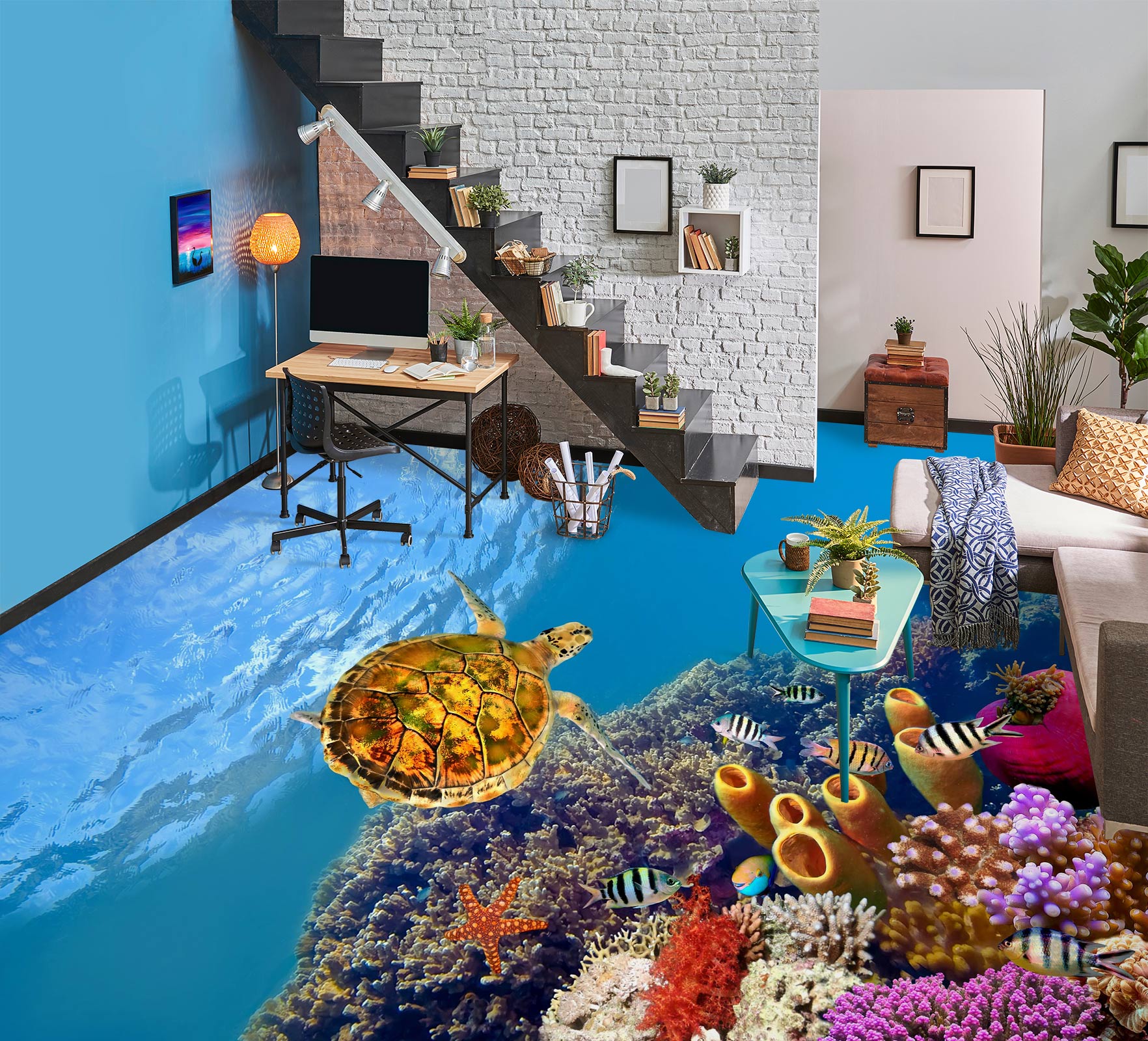 3D Laid-back Tortoise 611 Floor Mural Wallpaper Murals Rug & Mat Print Epoxy waterproof bath floor