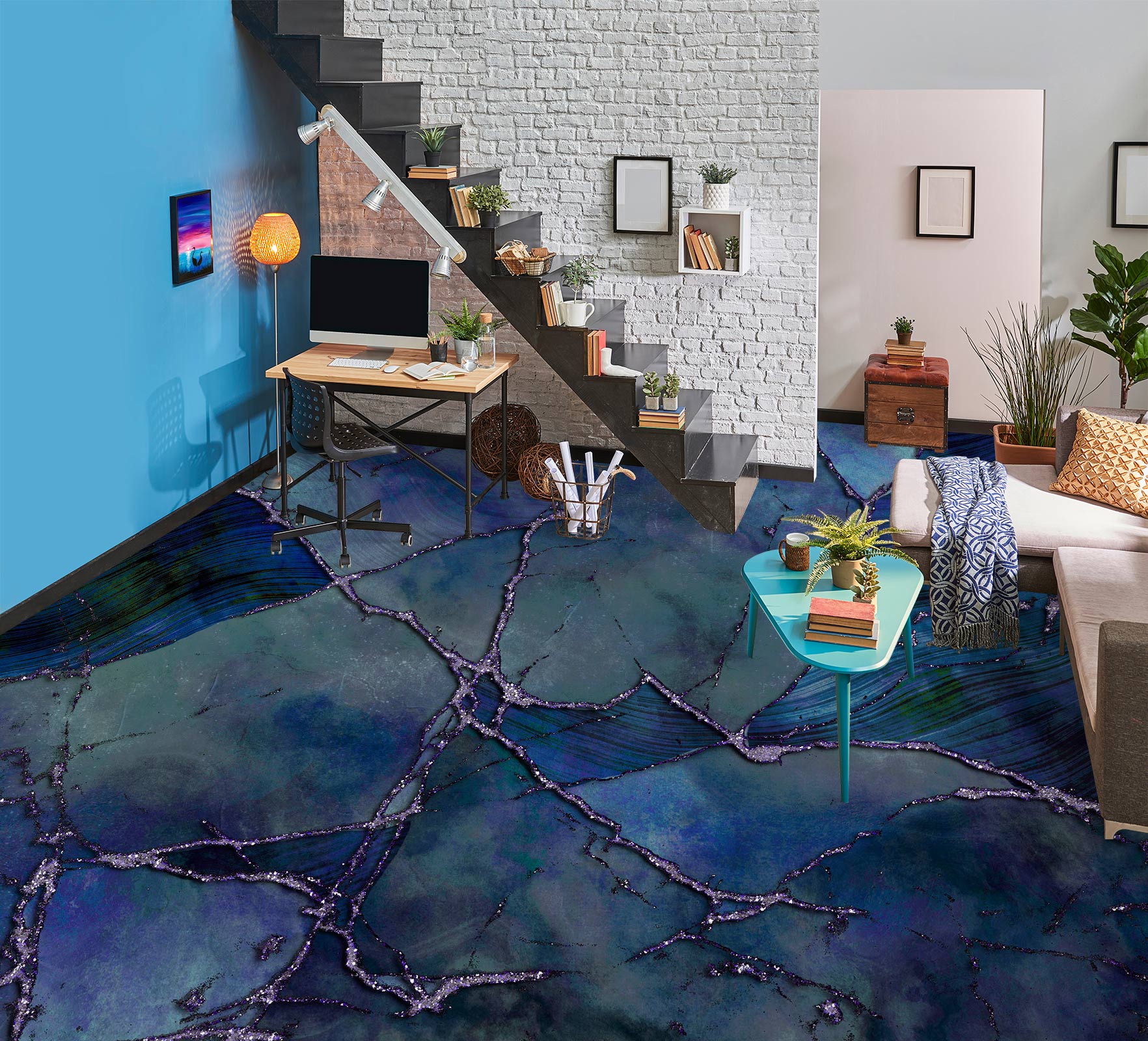 3D Dark Blue Pattern Crack 102140 Andrea Haase Floor Mural Wallpaper Murals Self-Adhesive Removable Print Epoxy