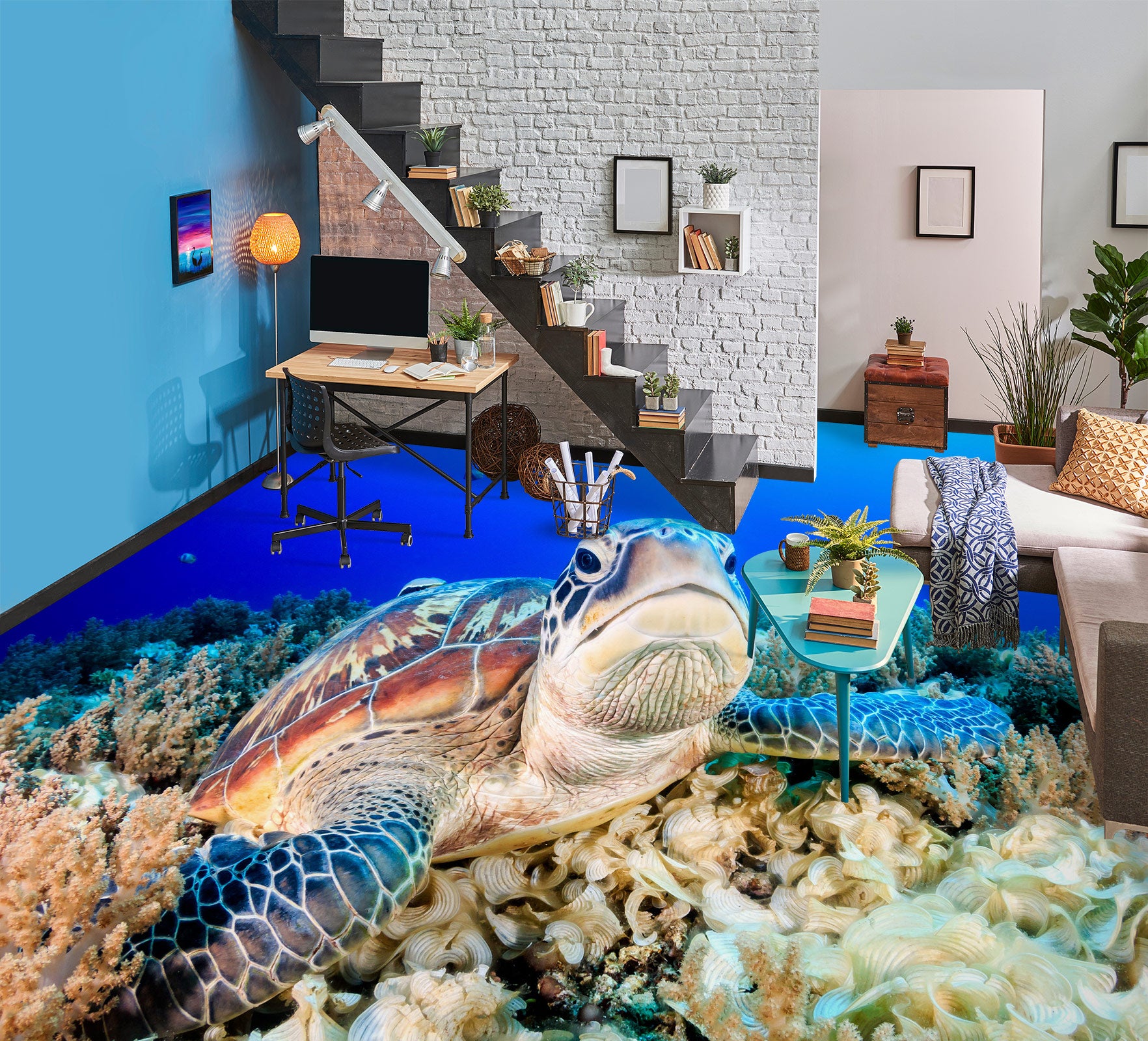 3D Serious Turtle 1392 Floor Mural Wallpaper Murals Self-Adhesive Removable Print Epoxy