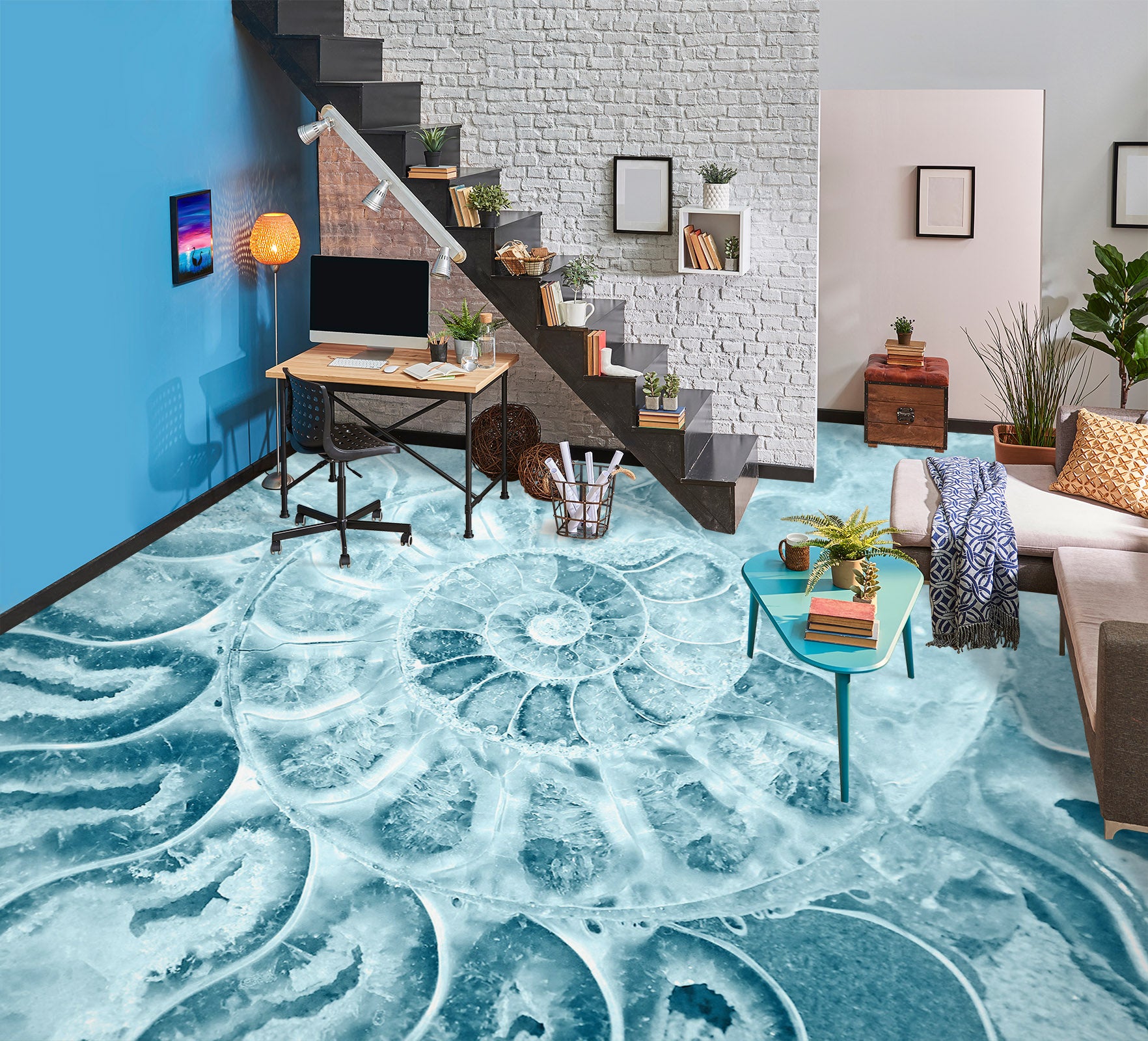 3D Ancient Blue Pattern 579 Floor Mural Wallpaper Murals Rug & Mat Print Epoxy waterproof bath floor