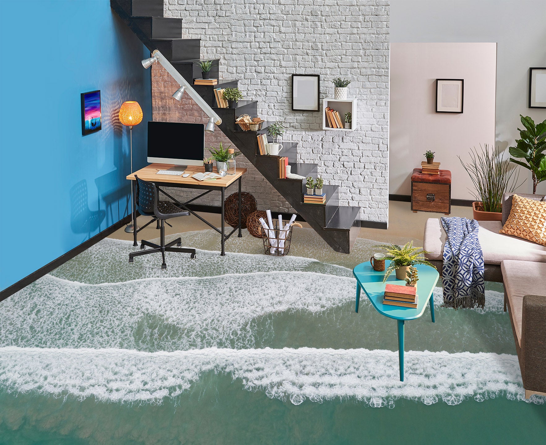 3D Happy Waves 267 Floor Mural Wallpaper Murals Rug & Mat Print Epoxy waterproof bath floor