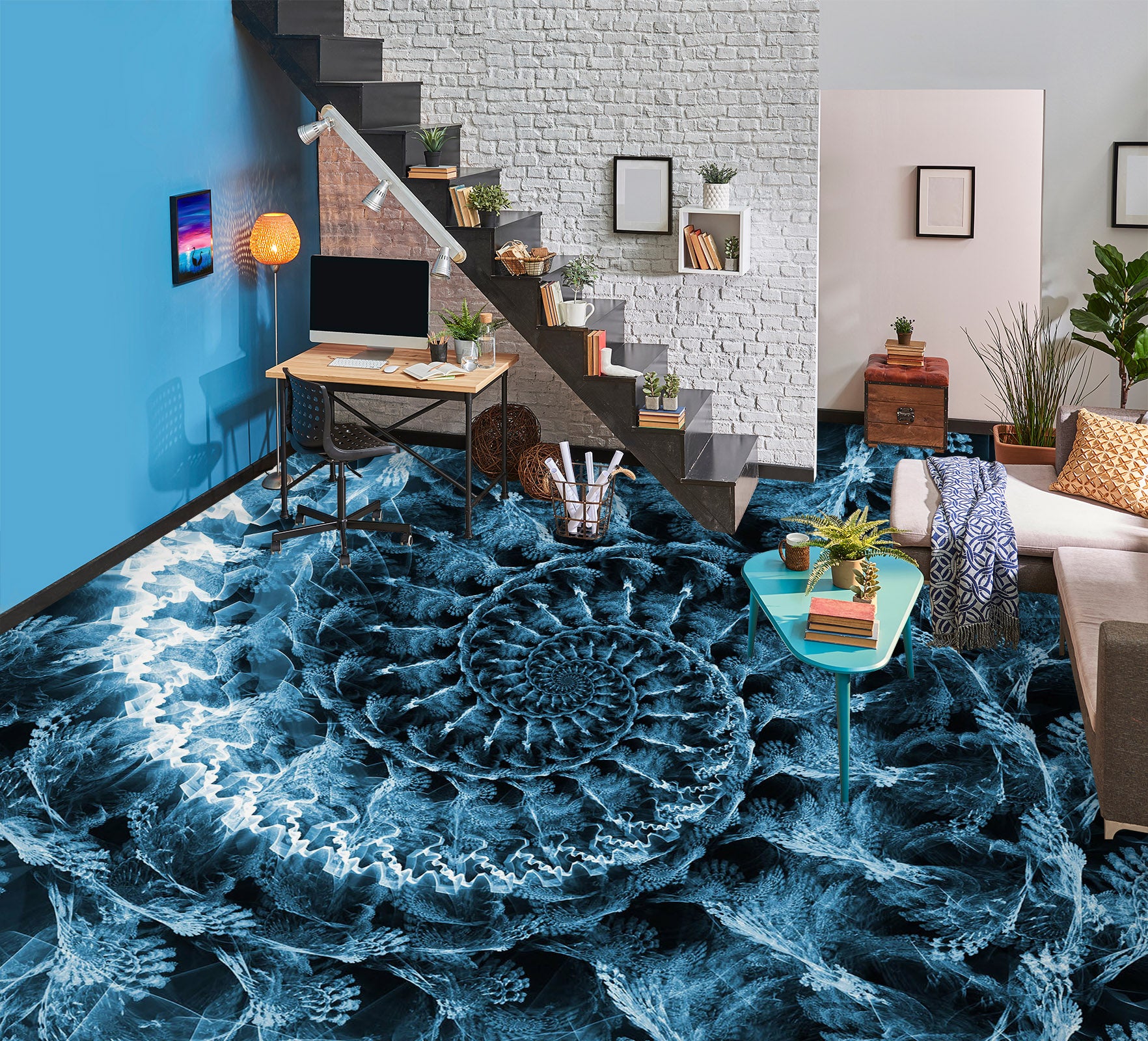 3D Water Spiral Staircase 551 Floor Mural