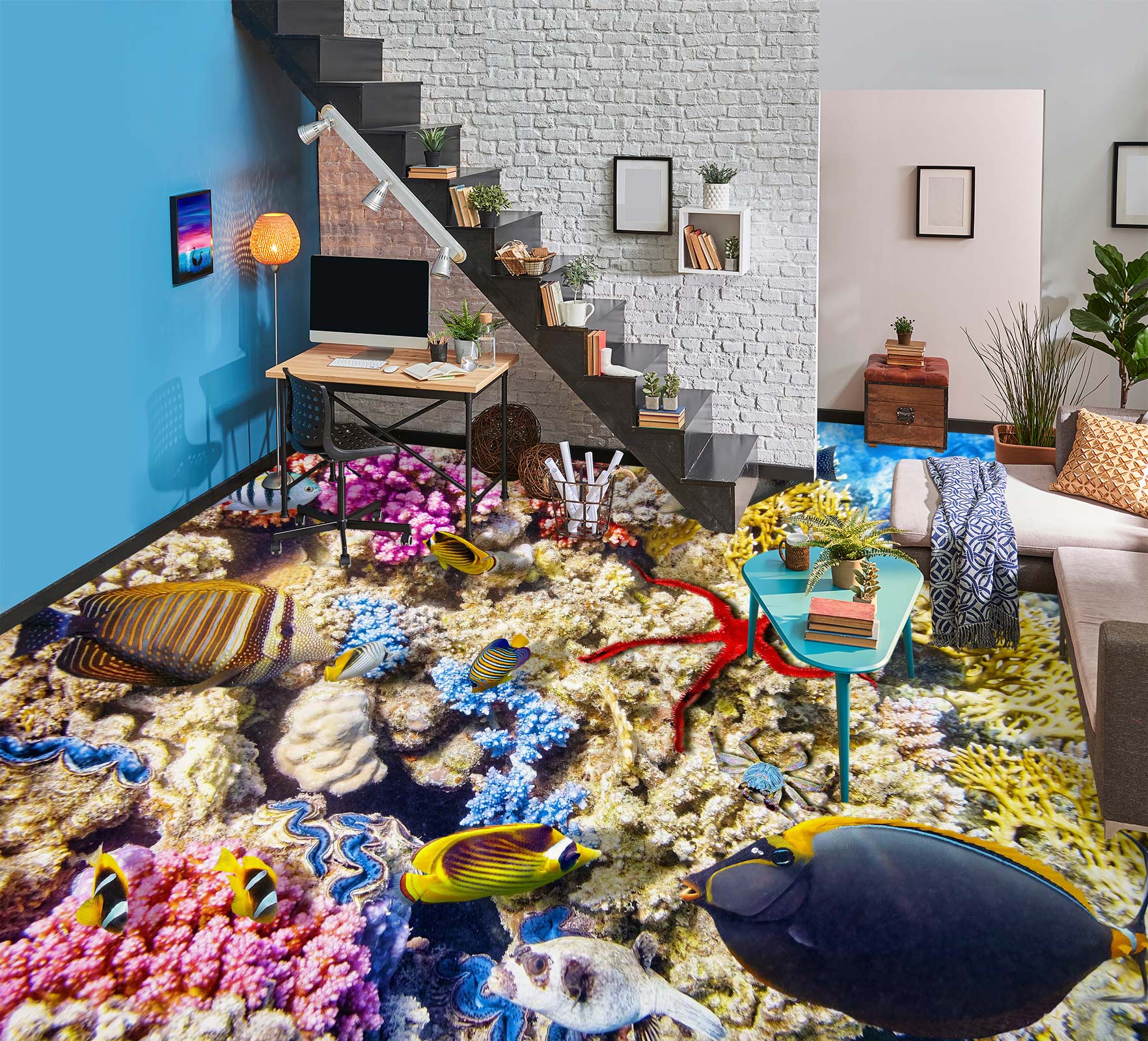 3D Big Black Fish 625 Floor Mural