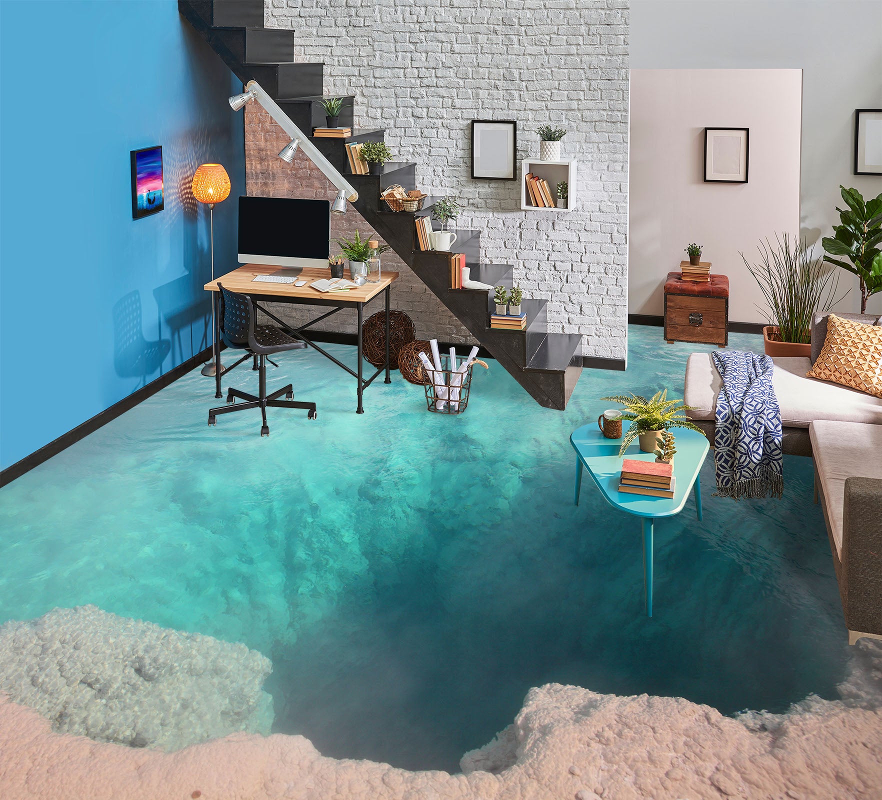 3D Hole In The Sea 518 Floor Mural Wallpaper Murals Rug & Mat Print Epoxy waterproof bath floor