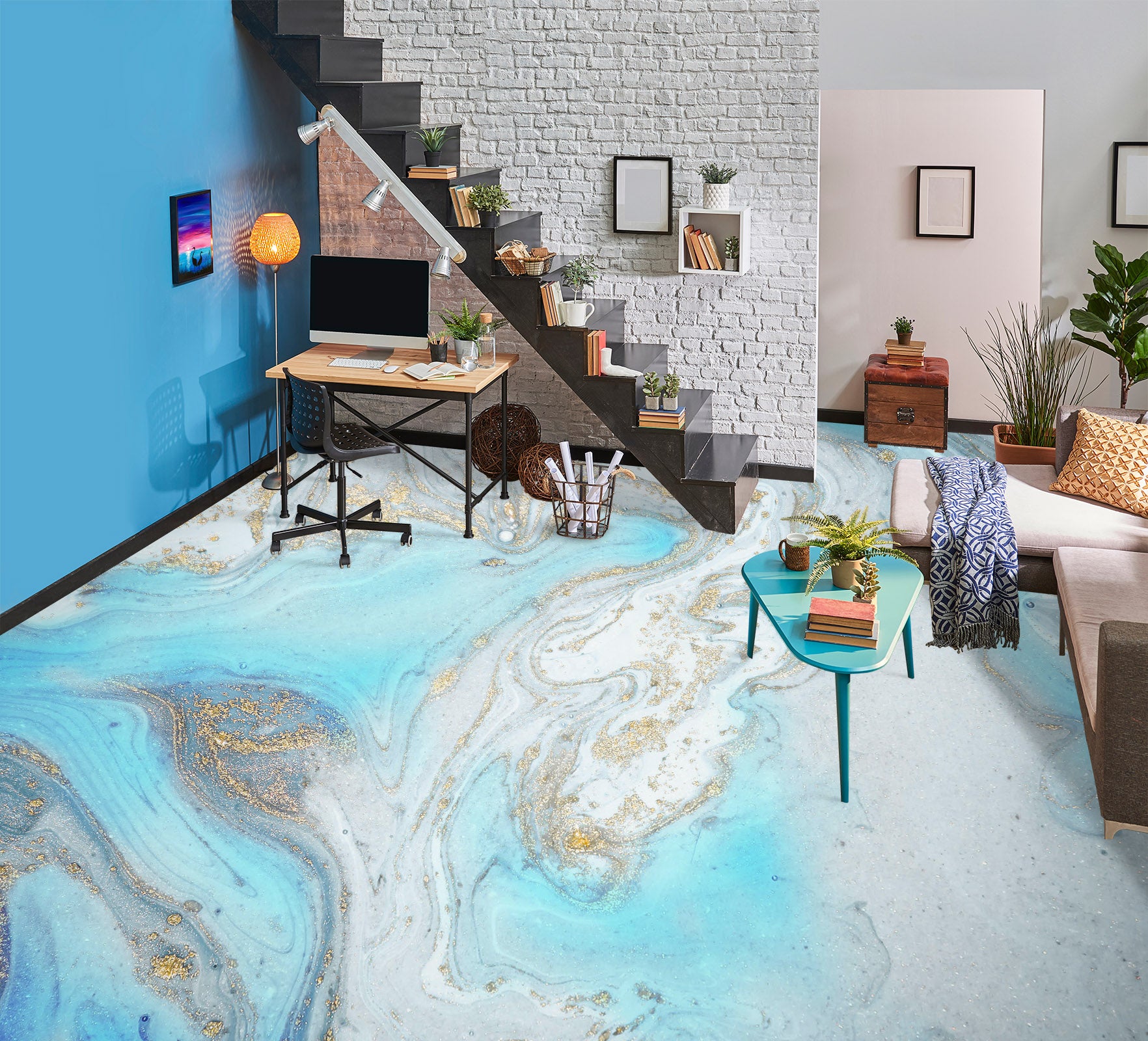 3D Light Blue Nobility 379 Floor Mural Wallpaper Murals Rug & Mat Print Epoxy waterproof bath floor