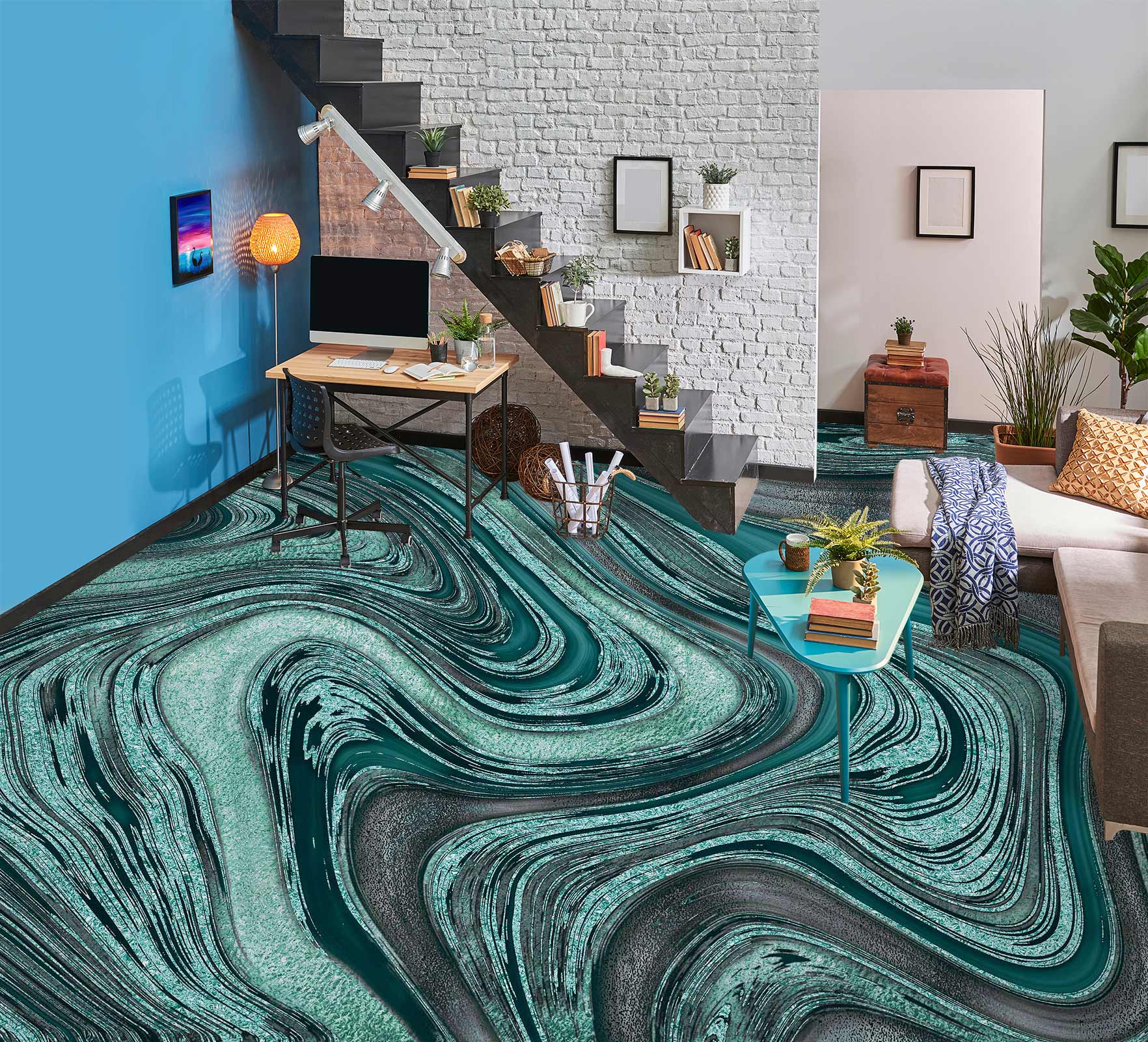 3D Green Texture Pattern 102138 Andrea Haase Floor Mural Wallpaper Murals Self-Adhesive Removable Print Epoxy