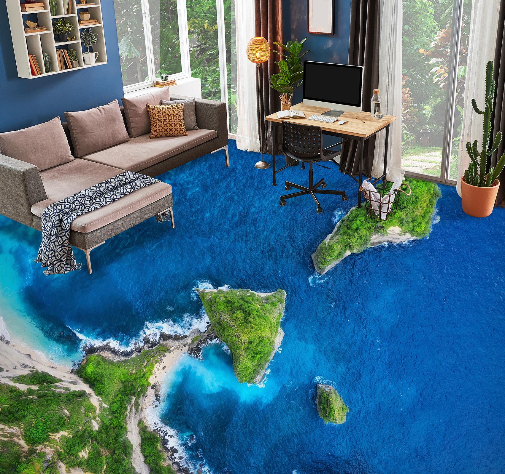3D Calm Blue Sea 171 Floor Mural Wallpaper Murals Rug & Mat Print Epoxy waterproof bath floor